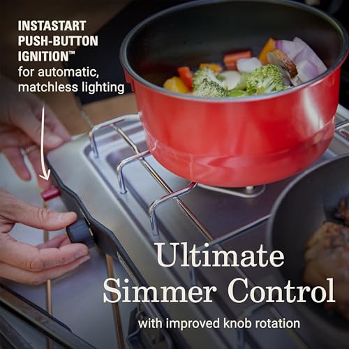 Portable 2 Burner Propane Camping Stove with Wind Guards