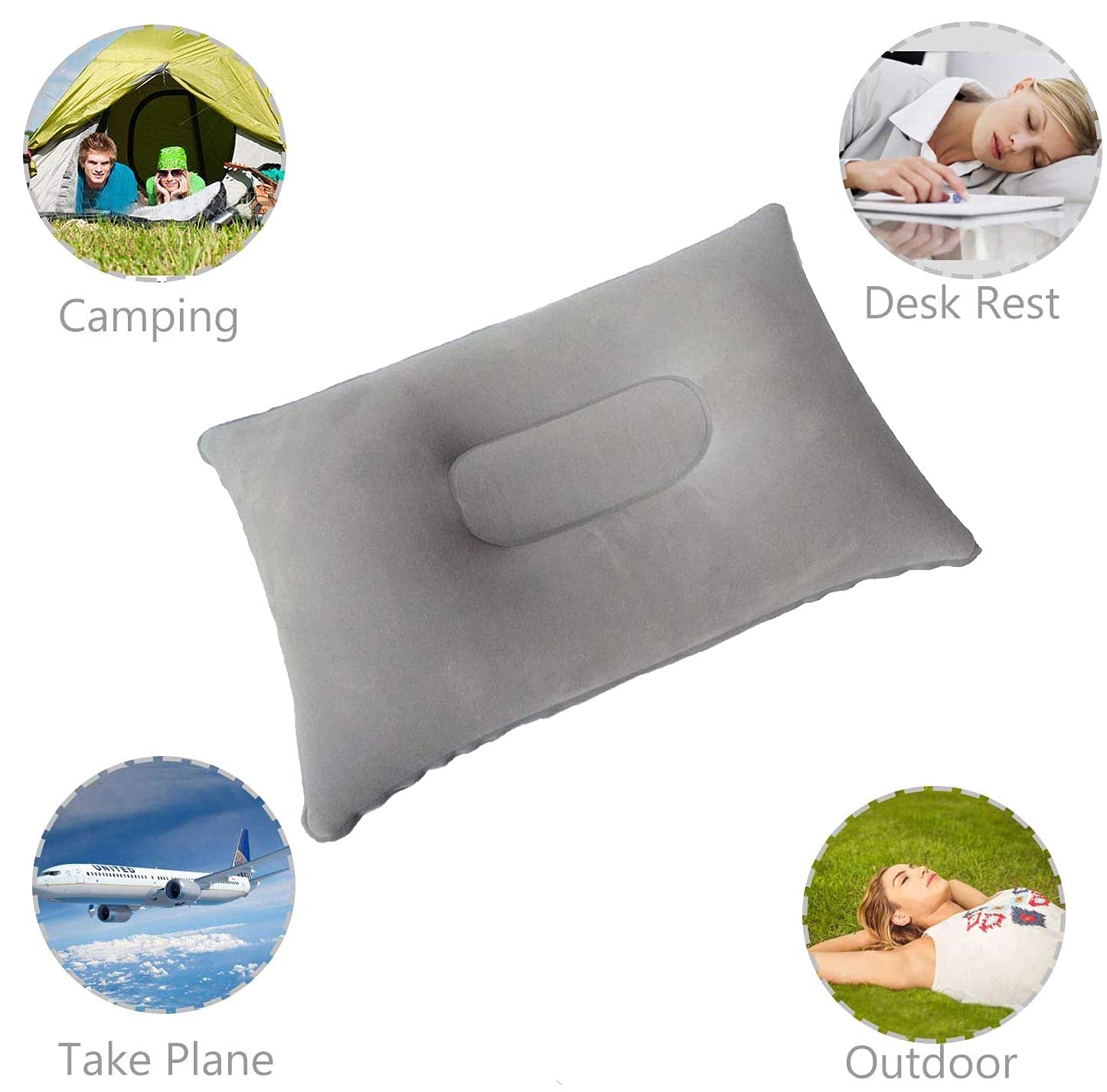 Dogxiong Ultralight Inflatable Air Pillow - Small Squared Flocked Fabric Beach Pillow