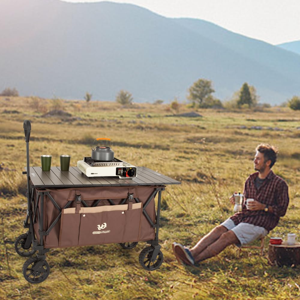 Compact Folding Camping Wagon Cart with Table