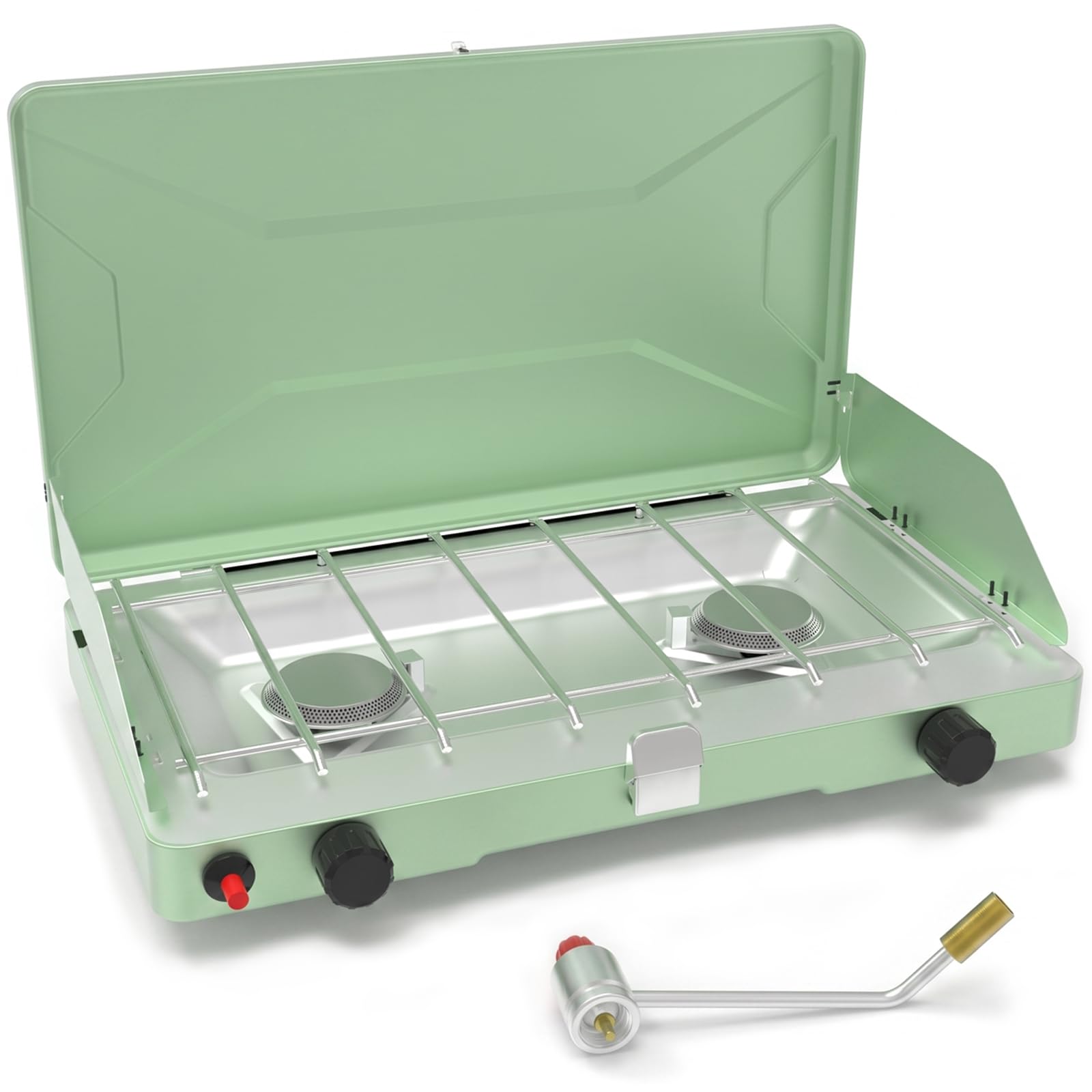 Portable 2 Burner Propane Camping Stove with Windscreen