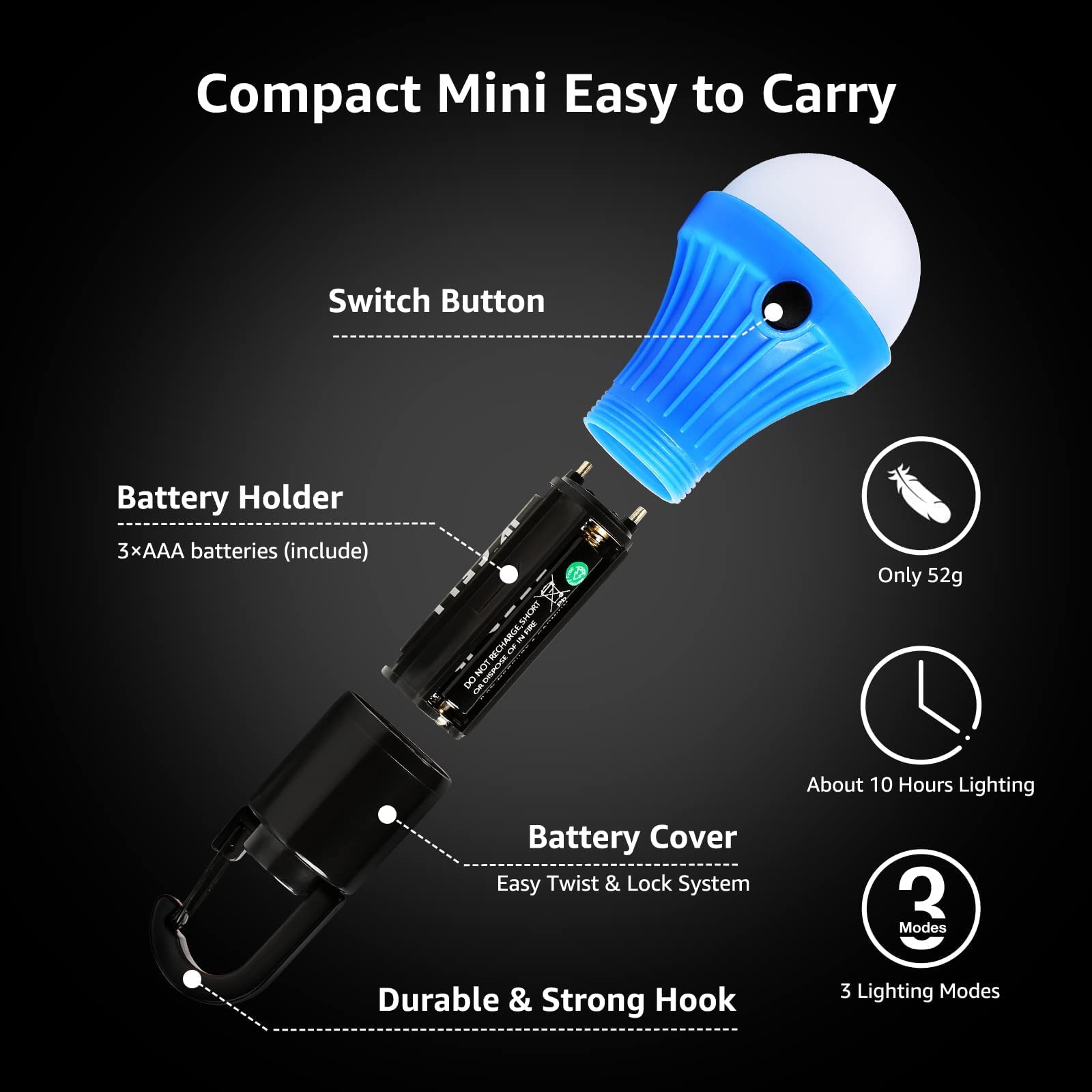 Portable LED Camping Lantern with Hanging Hook