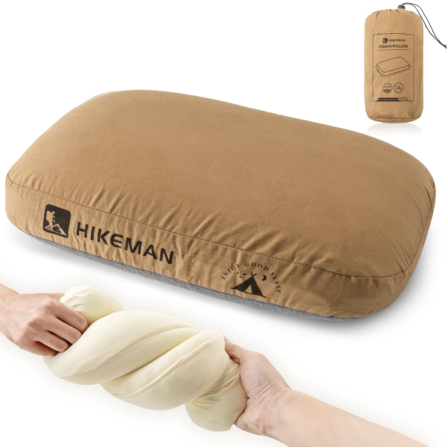 HIKEMAN Camping Memory Foam Pillow - Ultralight Travel Pillow,Backpacking Pillow with Removable Cover,Neck Lumbar Support Ergonomic Pillows for Sleeping,Camping, Hiking, Backpacking