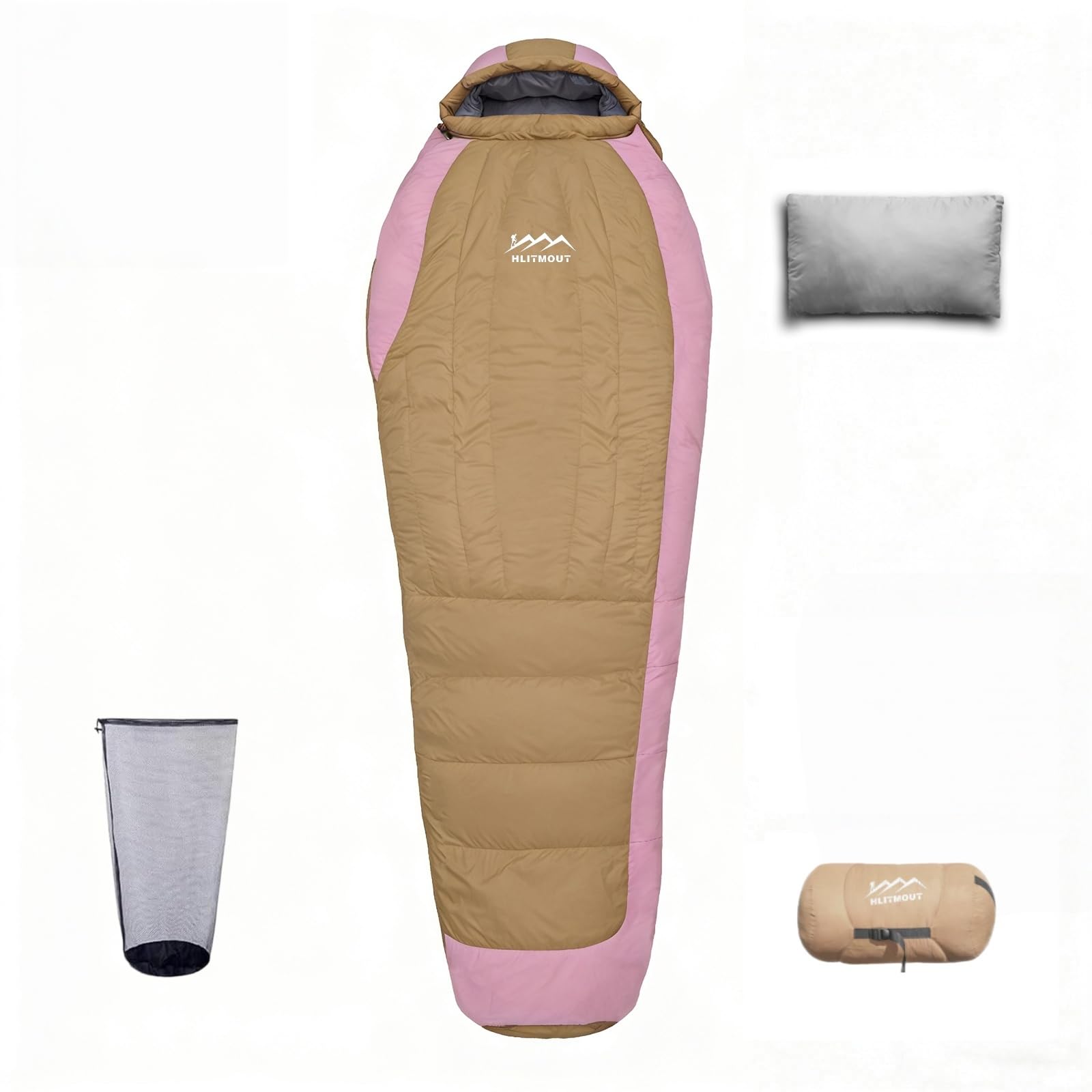 HLITMOUT Down Sleeping Bag with Pillow, 0°F 20°F 32°F Regular and XL Compact Lightweight Sleeping Bag for Adults,Teens Backpacking,Camping and Hiking Outdoor