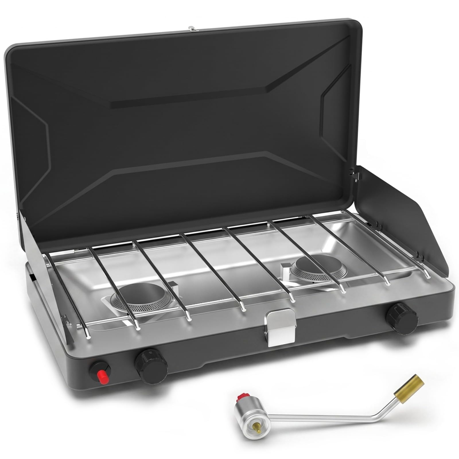 Portable 2 Burner Propane Camping Stove with Windscreen