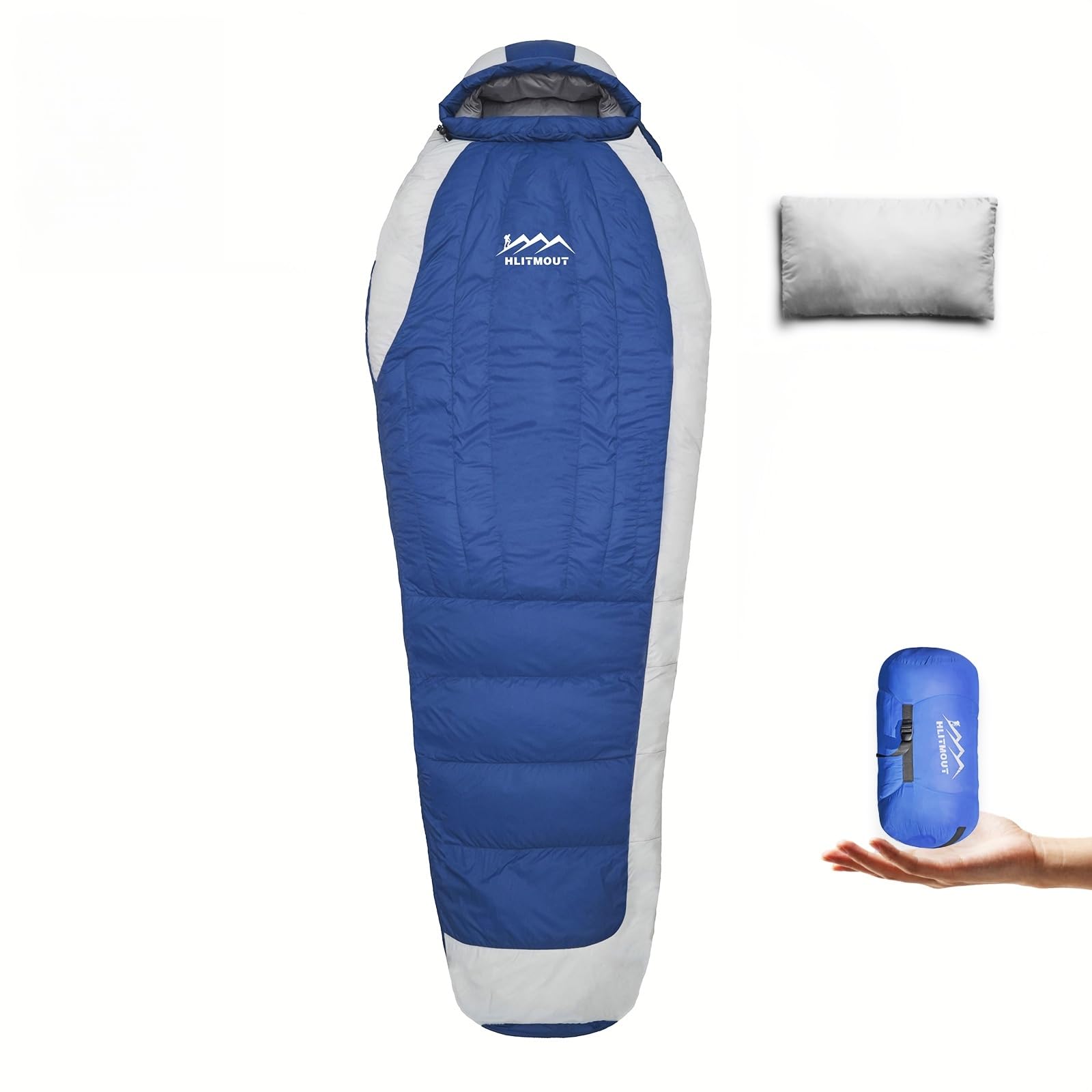 HLITMOUT Down Sleeping Bag with Pillow, 0°F 20°F 32°F Regular and XL Compact Lightweight Sleeping Bag for Adults,Teens Backpacking,Camping and Hiking Outdoor