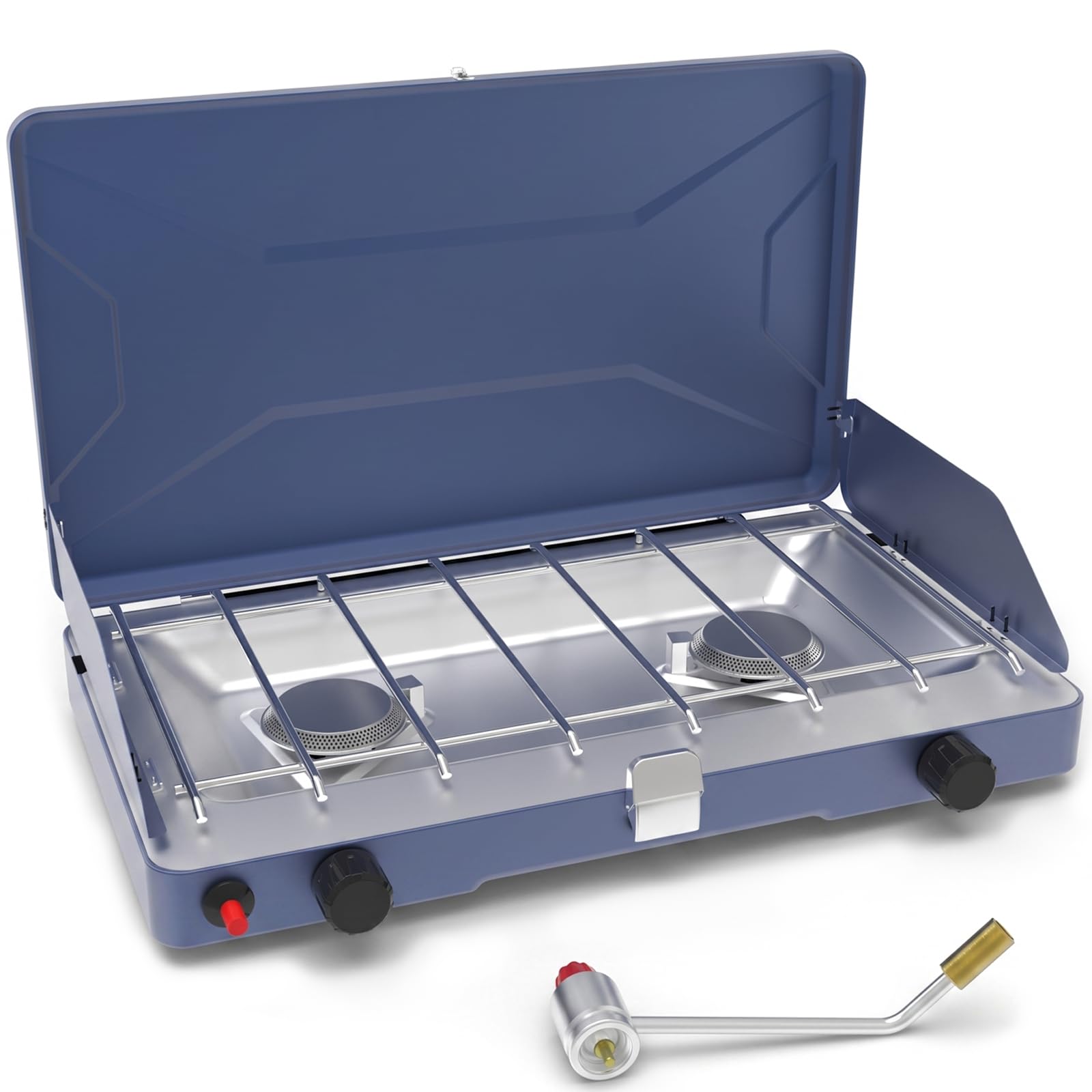 Portable 2 Burner Propane Camping Stove with Windscreen