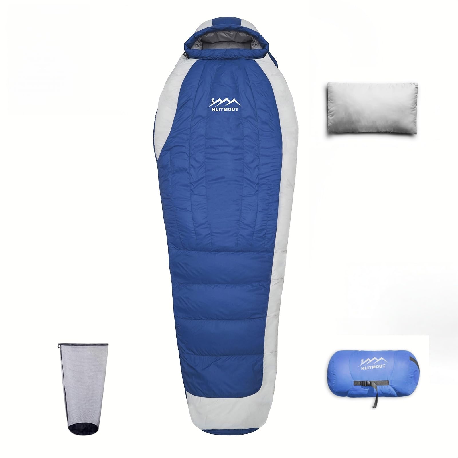 HLITMOUT Down Sleeping Bag with Pillow, 0°F 20°F 32°F Regular and XL Compact Lightweight Sleeping Bag for Adults,Teens Backpacking,Camping and Hiking Outdoor