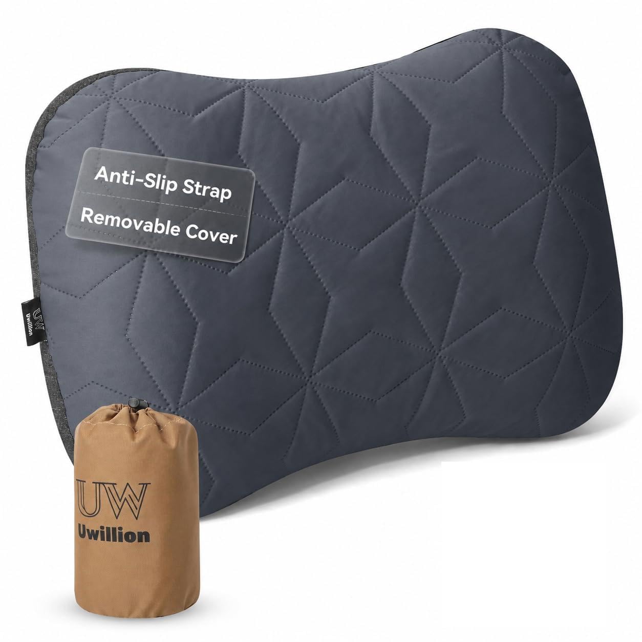 UWILLION Inflatable Camping Pillow with Removable Cover - Ultralight Inflatable Pillow Lightweight, Ergonomic and Washable for Camping, Hiking, and Travel