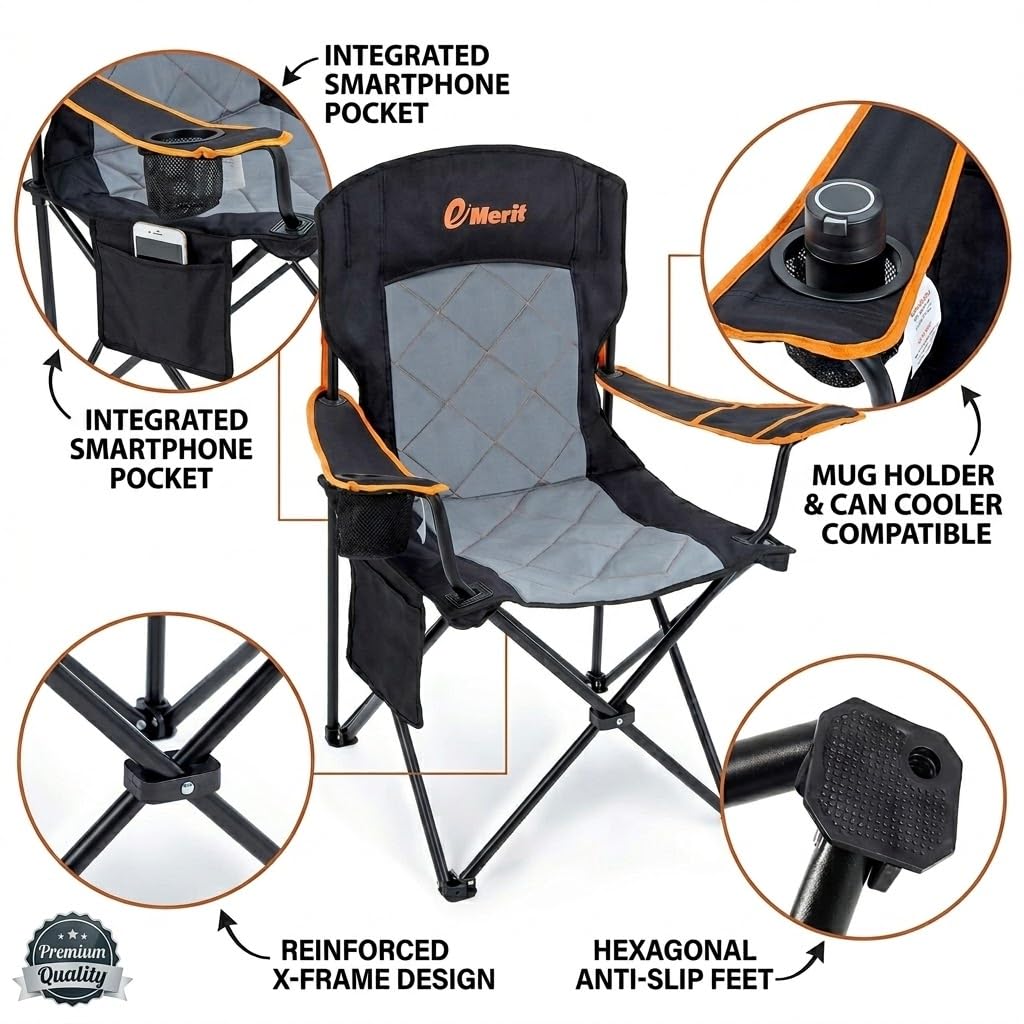 Heavy Duty Foldable Camping Chair with Cup Holder
