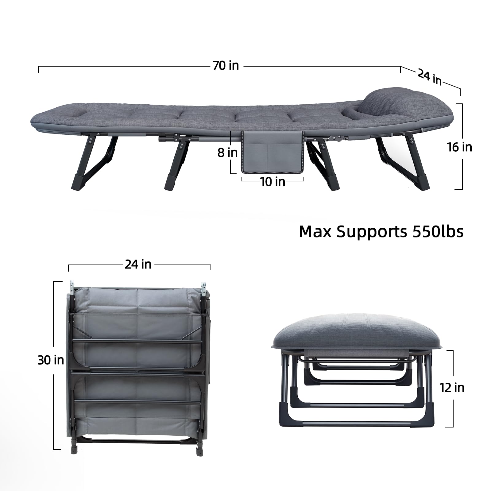 Heavy Duty Folding Camping Cot with Mattress