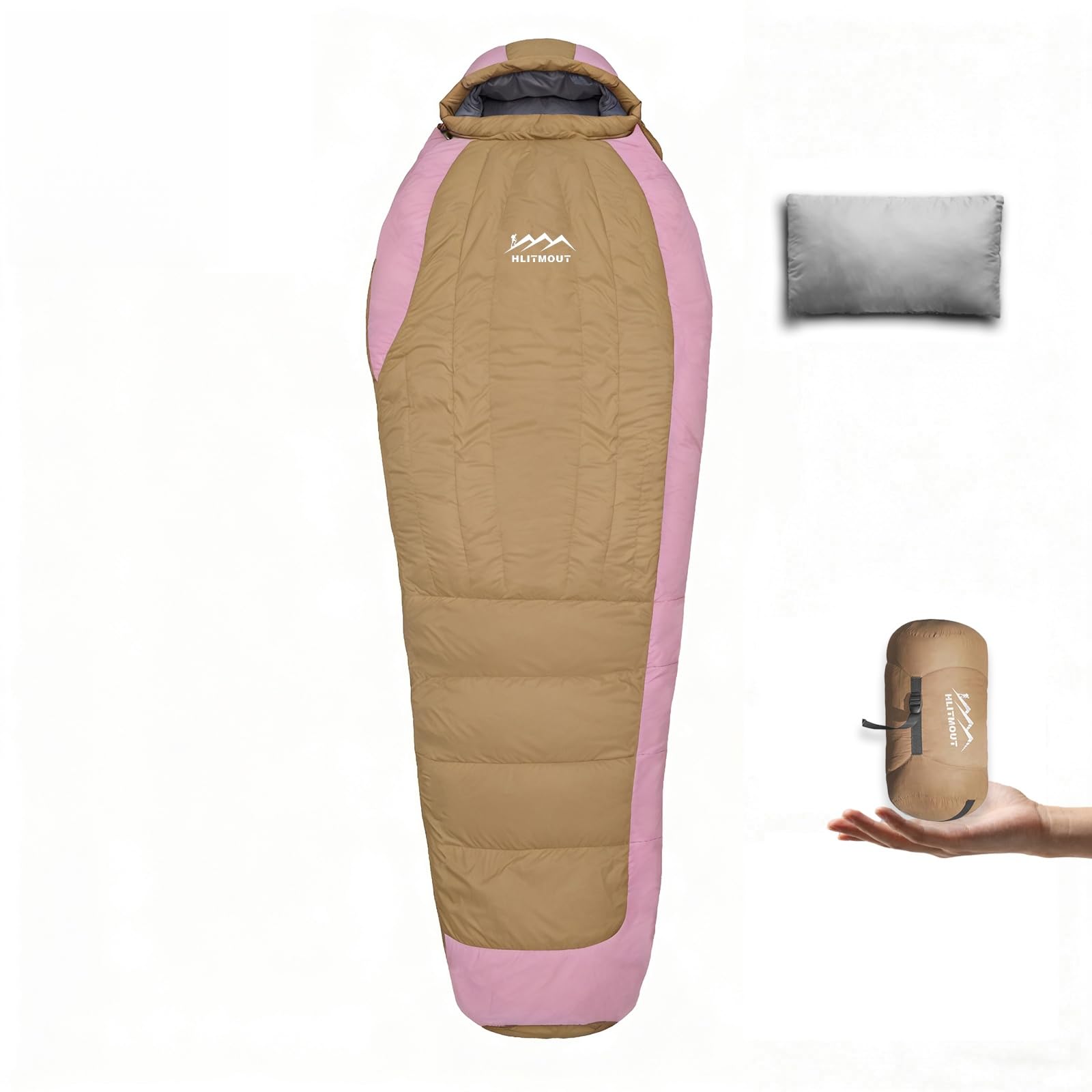HLITMOUT Down Sleeping Bag with Pillow, 0°F 20°F 32°F Regular and XL Compact Lightweight Sleeping Bag for Adults,Teens Backpacking,Camping and Hiking Outdoor