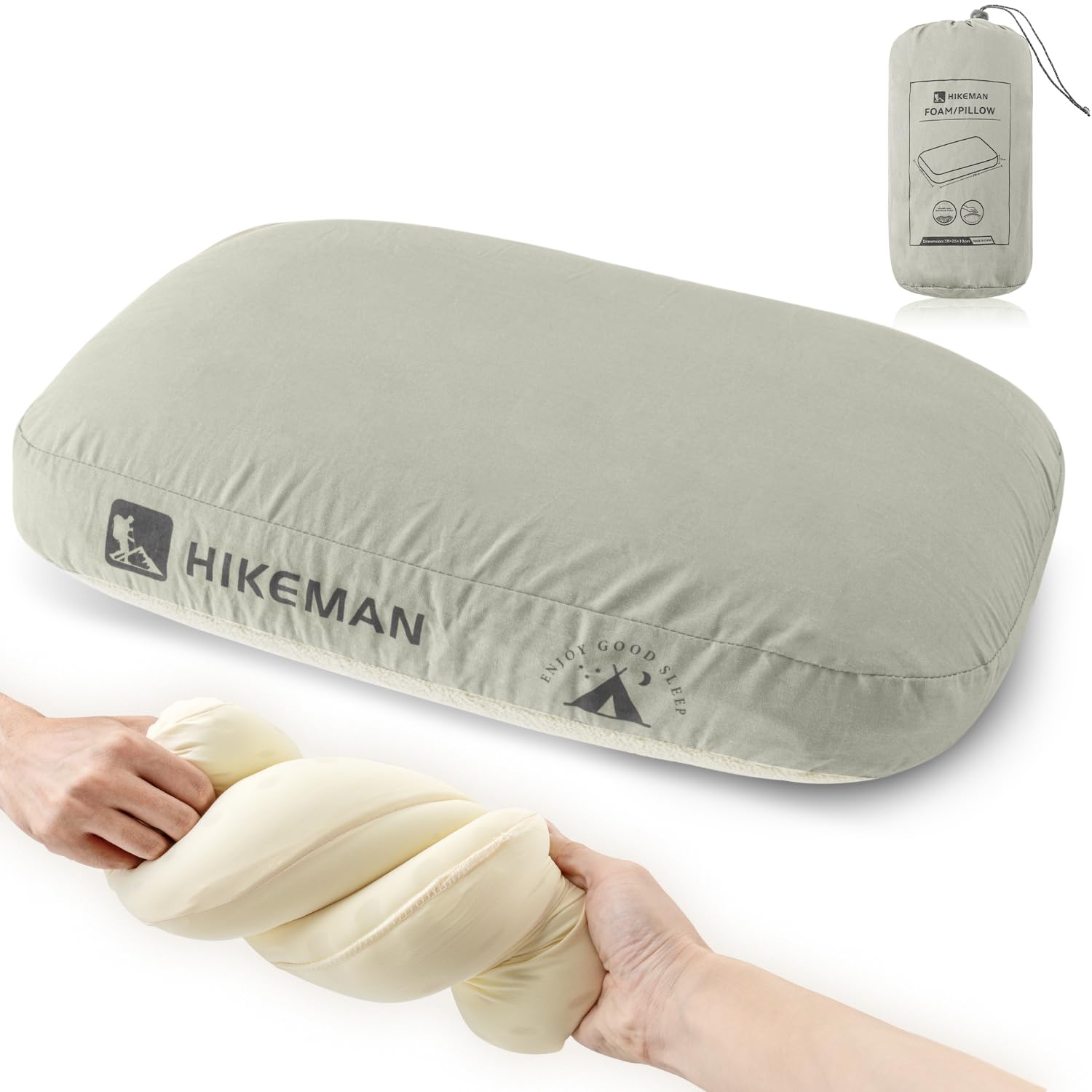 HIKEMAN Camping Memory Foam Pillow - Ultralight Travel Pillow,Backpacking Pillow with Removable Cover,Neck Lumbar Support Ergonomic Pillows for Sleeping,Camping, Hiking, Backpacking