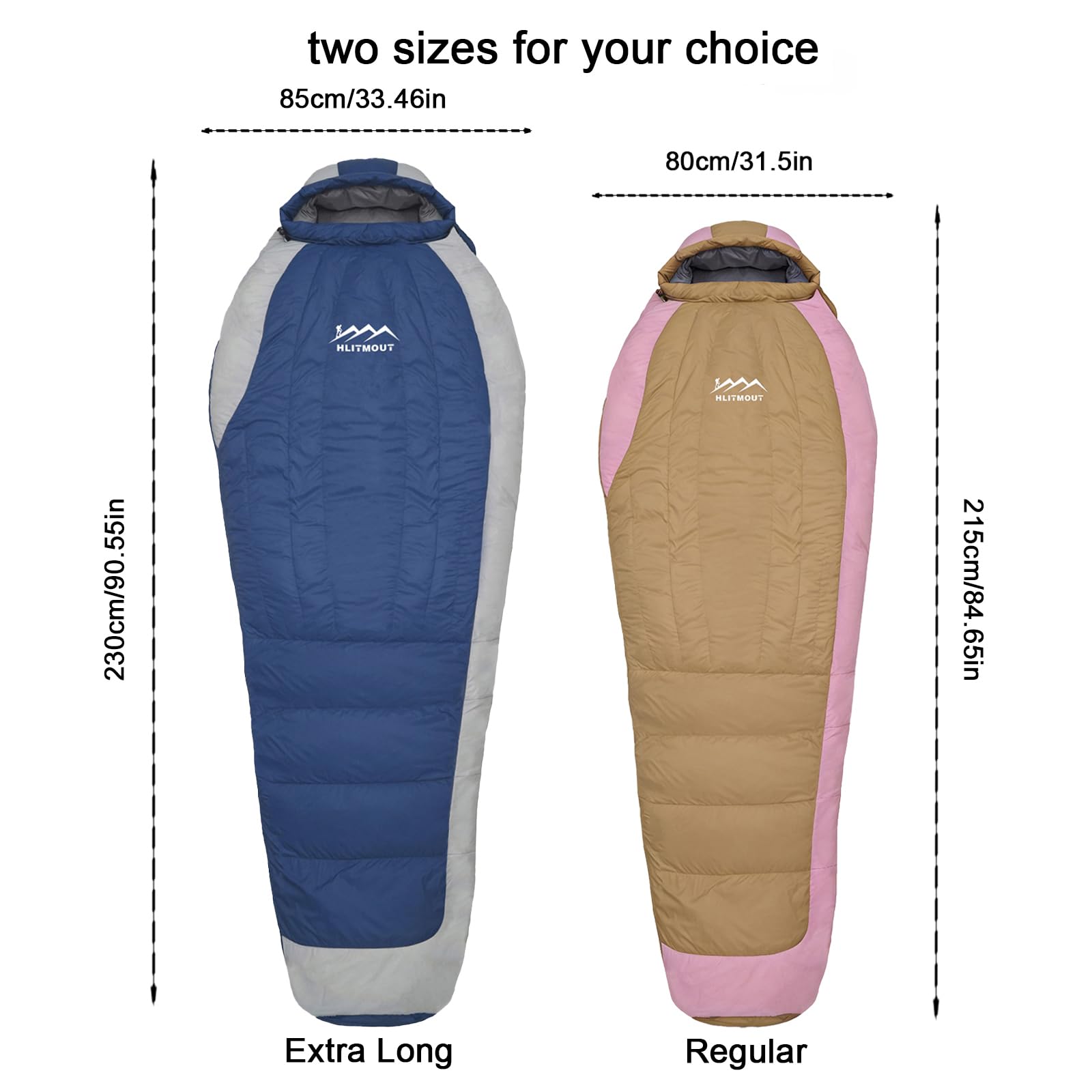 HLITMOUT Down Sleeping Bag with Pillow, 0°F 20°F 32°F Regular and XL Compact Lightweight Sleeping Bag for Adults,Teens Backpacking,Camping and Hiking Outdoor