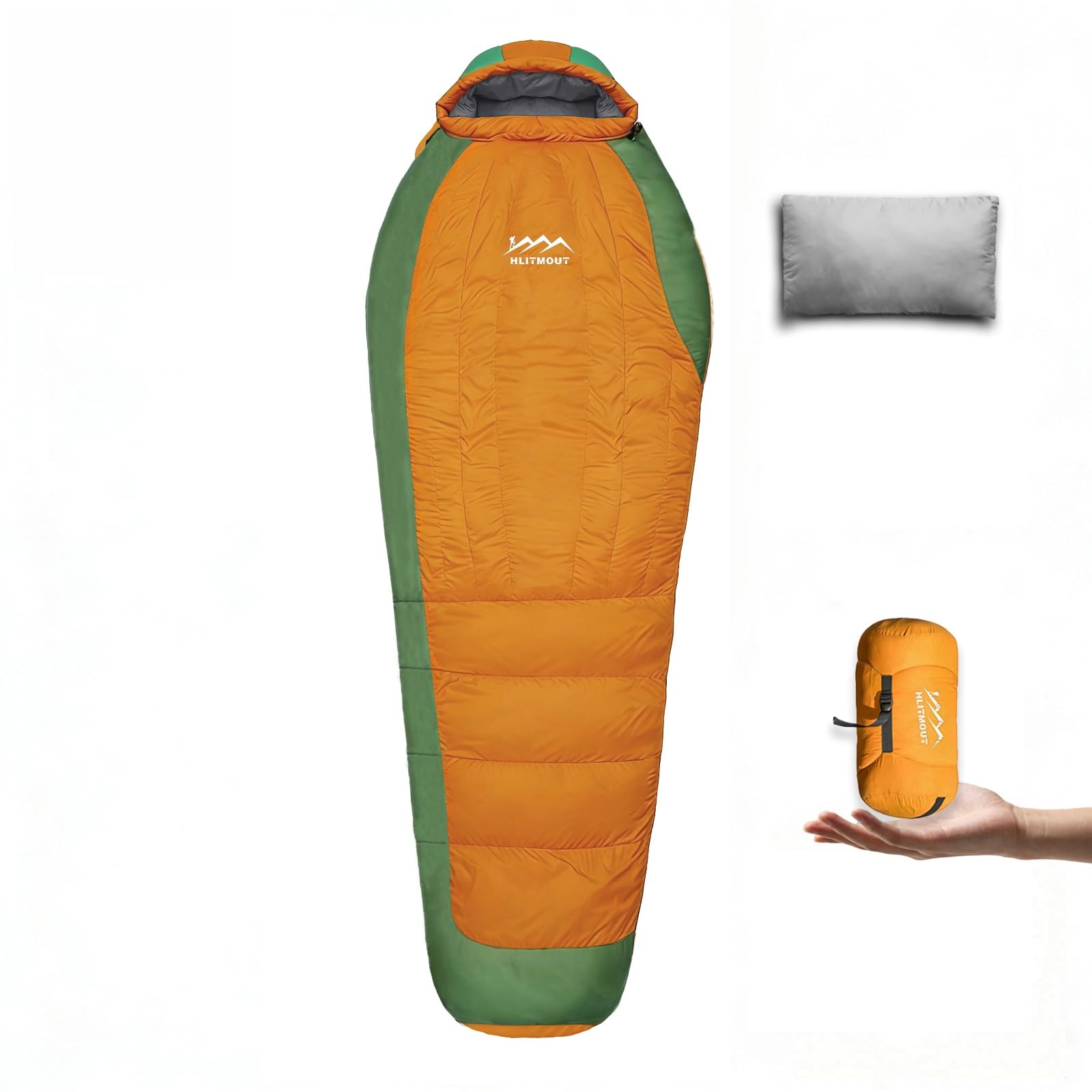 HLITMOUT Down Sleeping Bag with Pillow, 0°F 20°F 32°F Regular and XL Compact Lightweight Sleeping Bag for Adults,Teens Backpacking,Camping and Hiking Outdoor