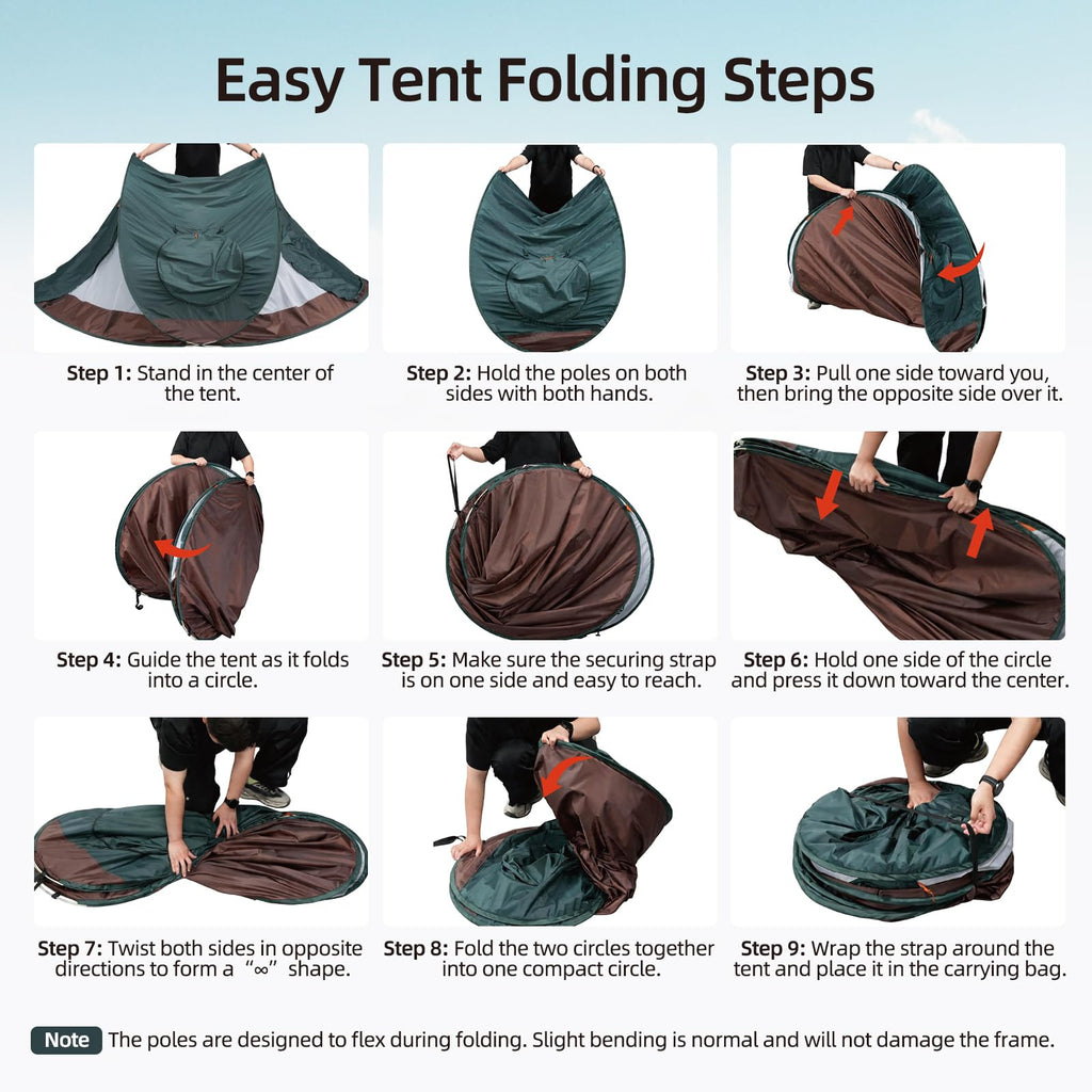 Instant Pop Up Waterproof Camping Tent with 2 Doors