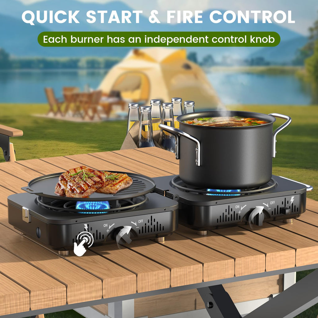 2 Burner Propane Camping Stove with Carry Bag