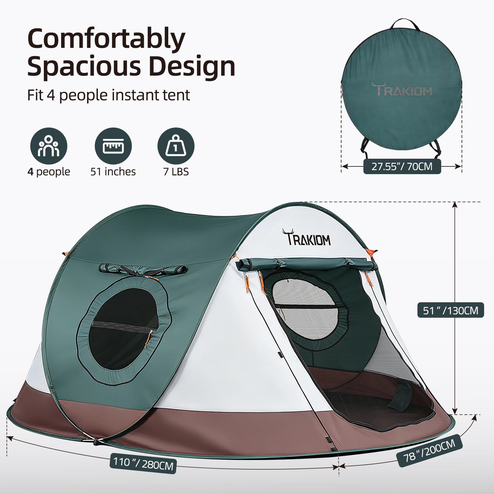 Instant Pop Up Waterproof Camping Tent with 2 Doors