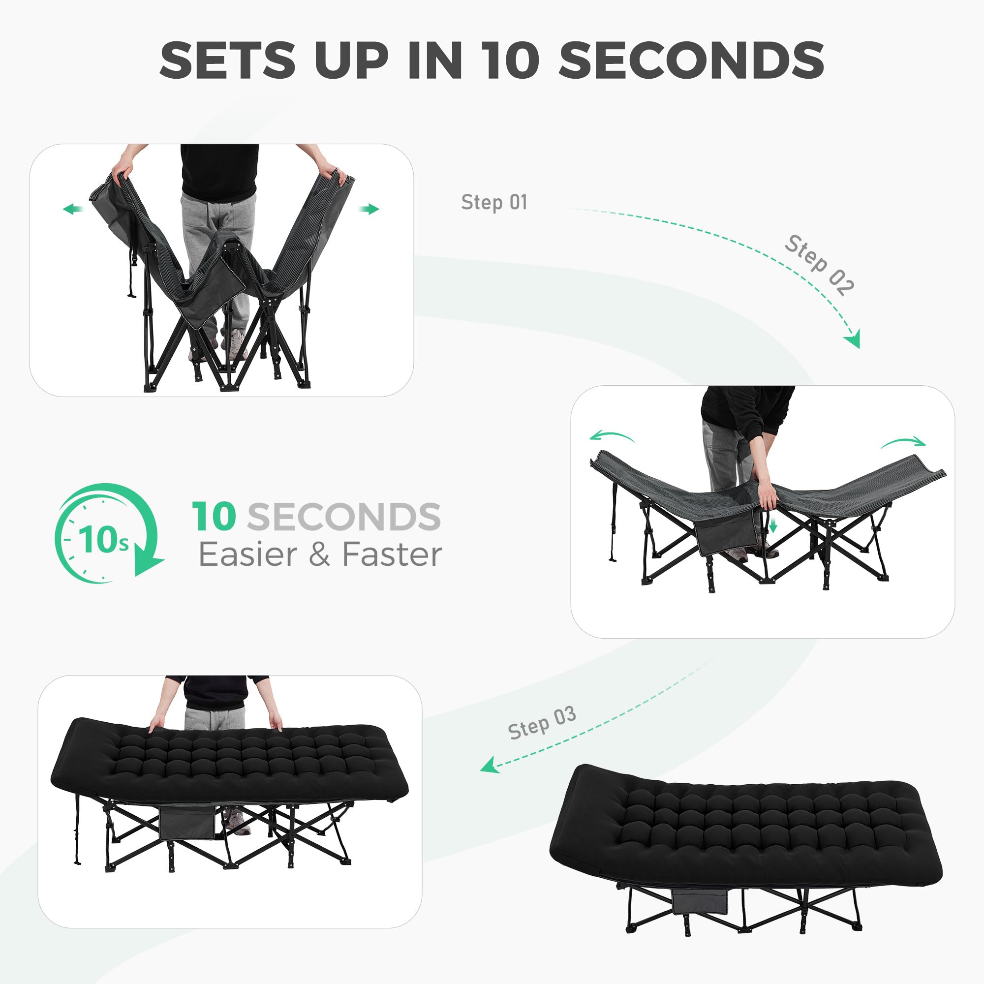 Extra Wide Portable Camping Cot with Mattress