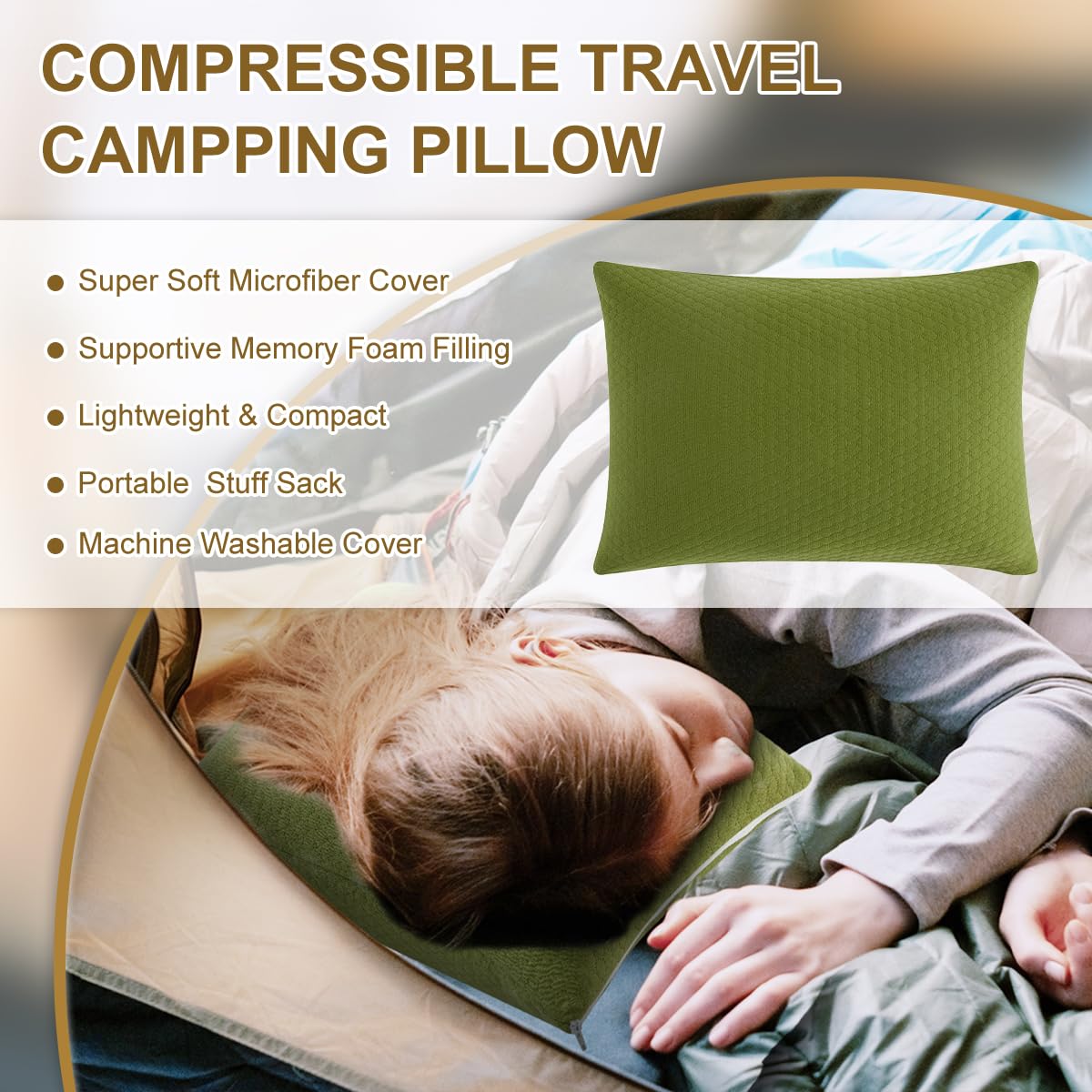 Ivellow Memory Foam Travel Pillow Compressible Travel Pillow for Sleeping Shredded Memory Foam Pillow Compact Firm Supportive Small Pillow for Adults Kids