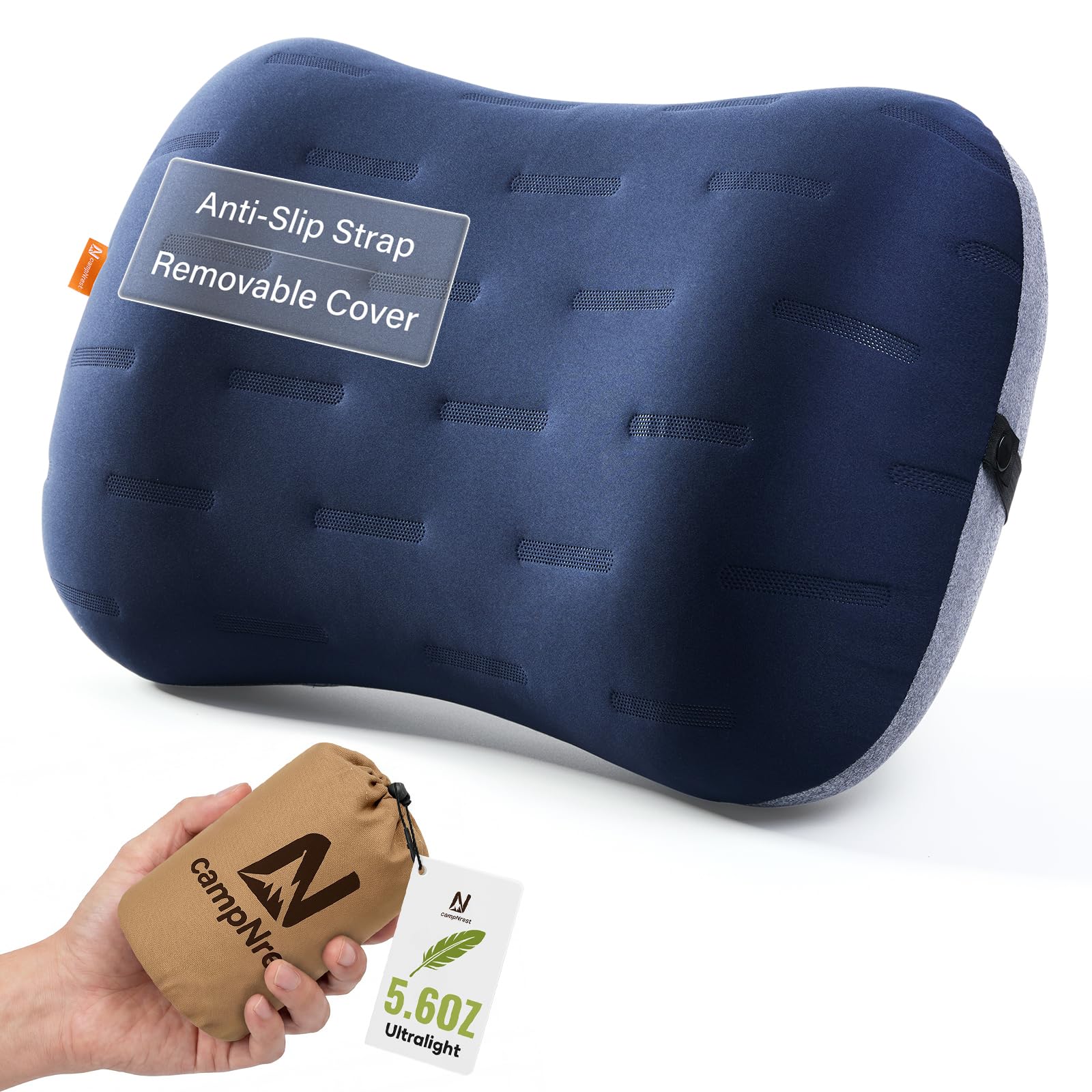 CAMPNREST Inflatable Camping Pillow - Ultralight Compact Air Pillow for Travel, Backpacking & Hiking - Ergonomic Neck & Lumbar Support