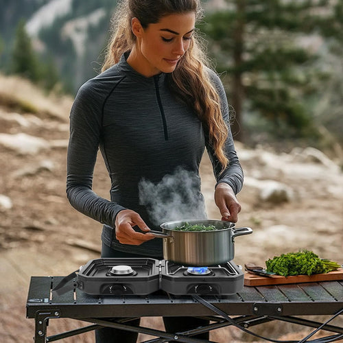 2 Burner Foldable Camping Stove with Griddle