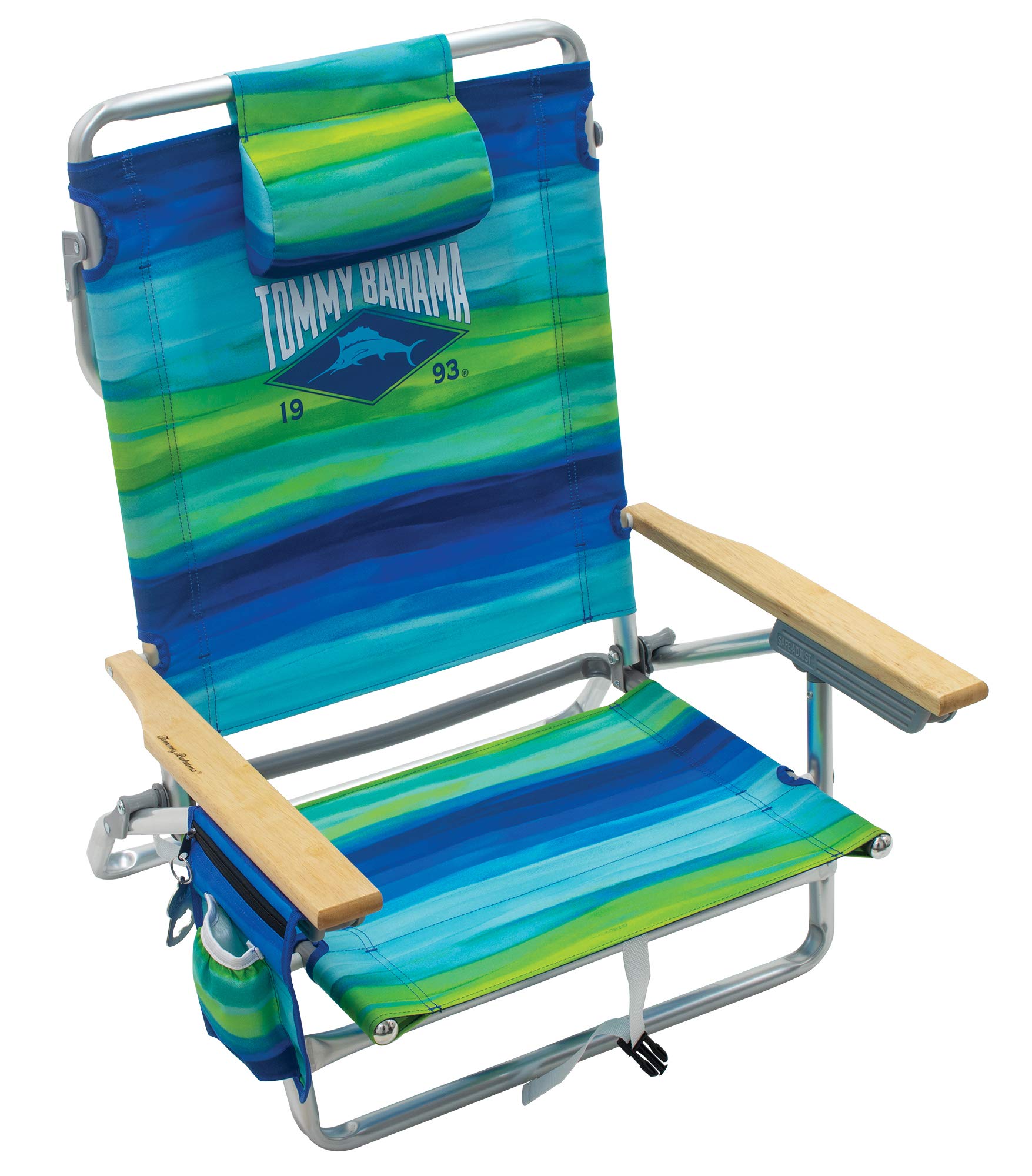 Tommy Bahama 5-Position Classic Lay Flat Backpack Beach Chair with Cooler and Cup Holder, Portable Folding Beach Chair for Tanning