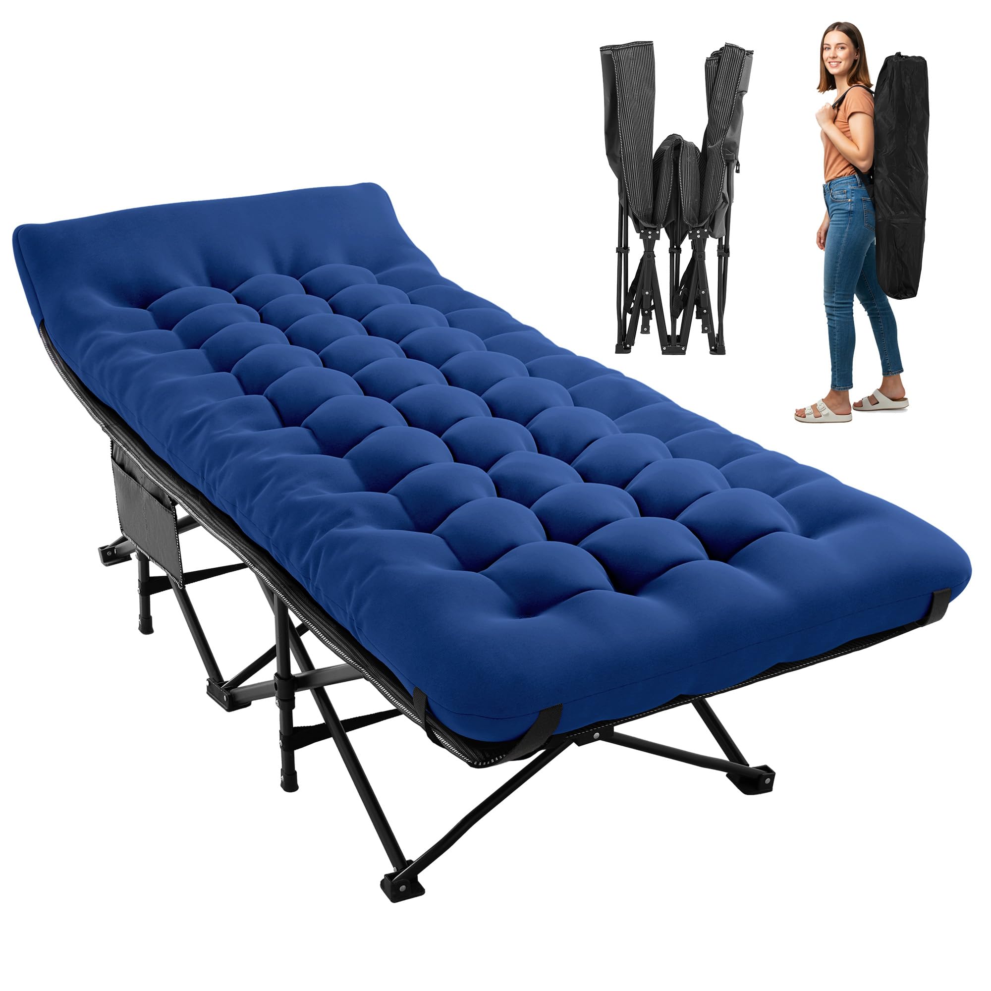 Extra Wide Portable Camping Cot with Mattress