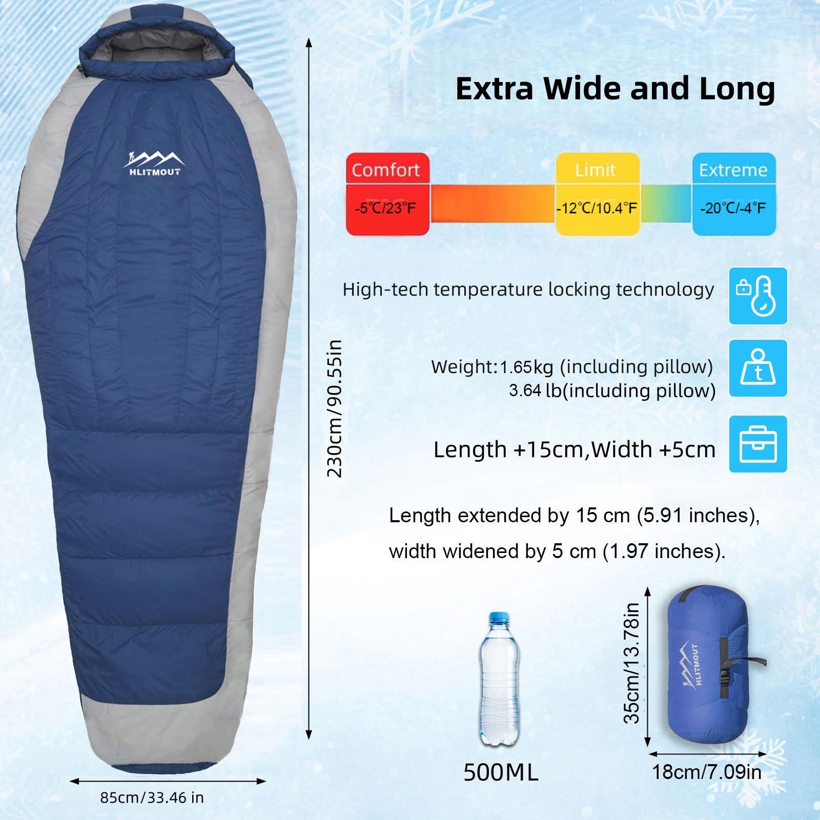 HLITMOUT Down Sleeping Bag with Pillow, 0°F 20°F 32°F Regular and XL Compact Lightweight Sleeping Bag for Adults,Teens Backpacking,Camping and Hiking Outdoor