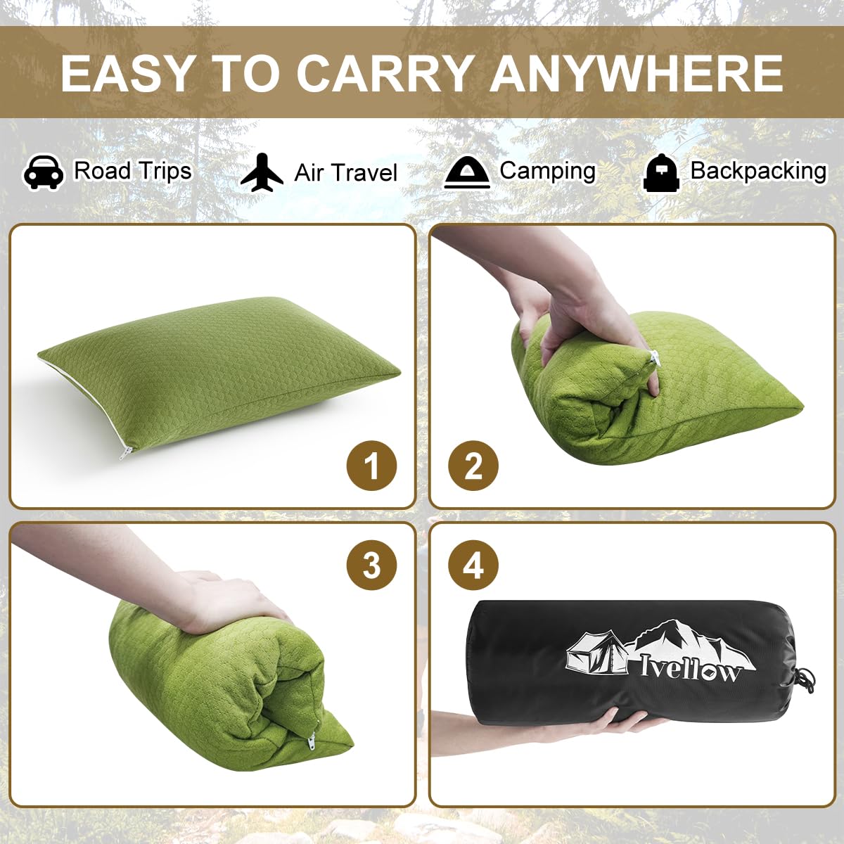 Compressible Memory Foam Camping Pillow