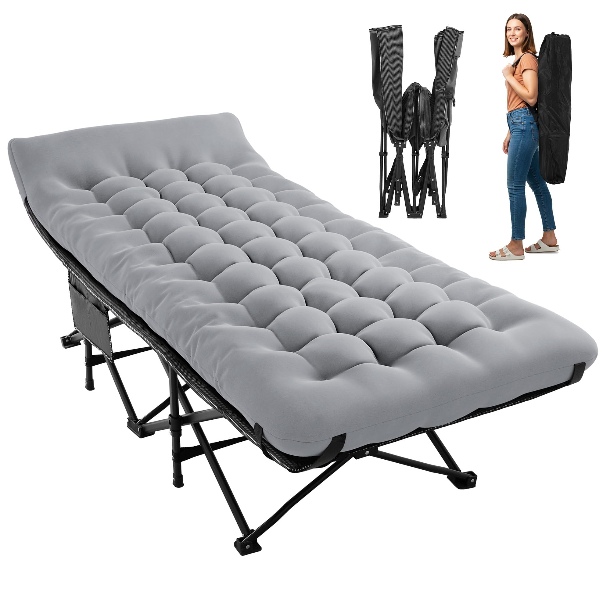 Extra Wide Portable Camping Cot with Mattress