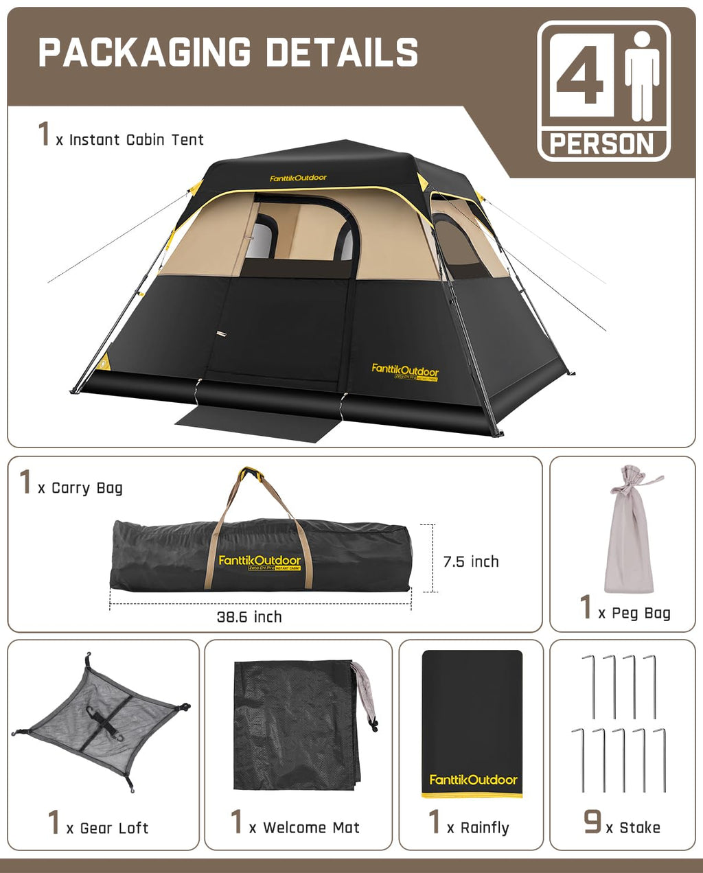 Instant Cabin Camping Tent with Rainfly