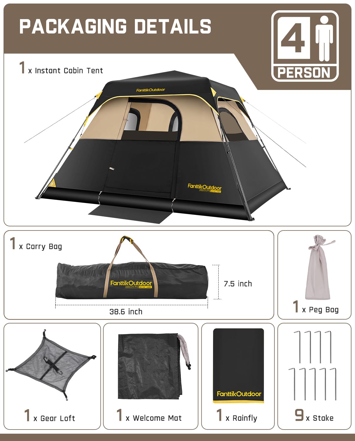 Instant Cabin Camping Tent with Rainfly
