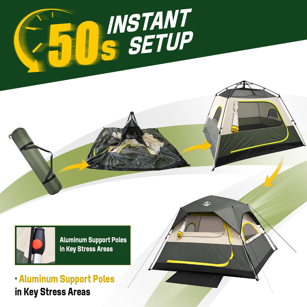 4 Person Instant Cabin Camping Tent with Rainfly