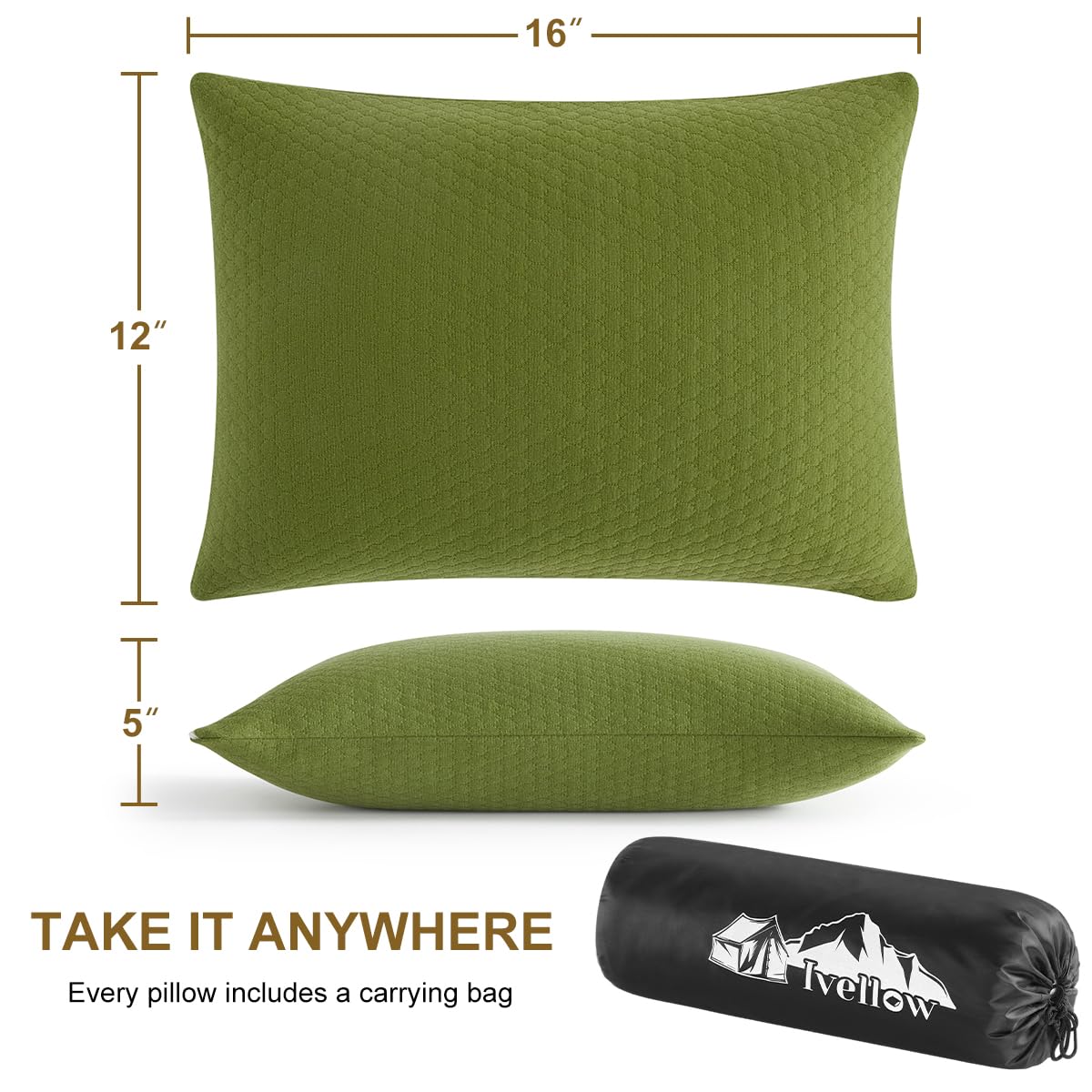 Ivellow Memory Foam Travel Pillow Compressible Travel Pillow for Sleeping Shredded Memory Foam Pillow Compact Firm Supportive Small Pillow for Adults Kids