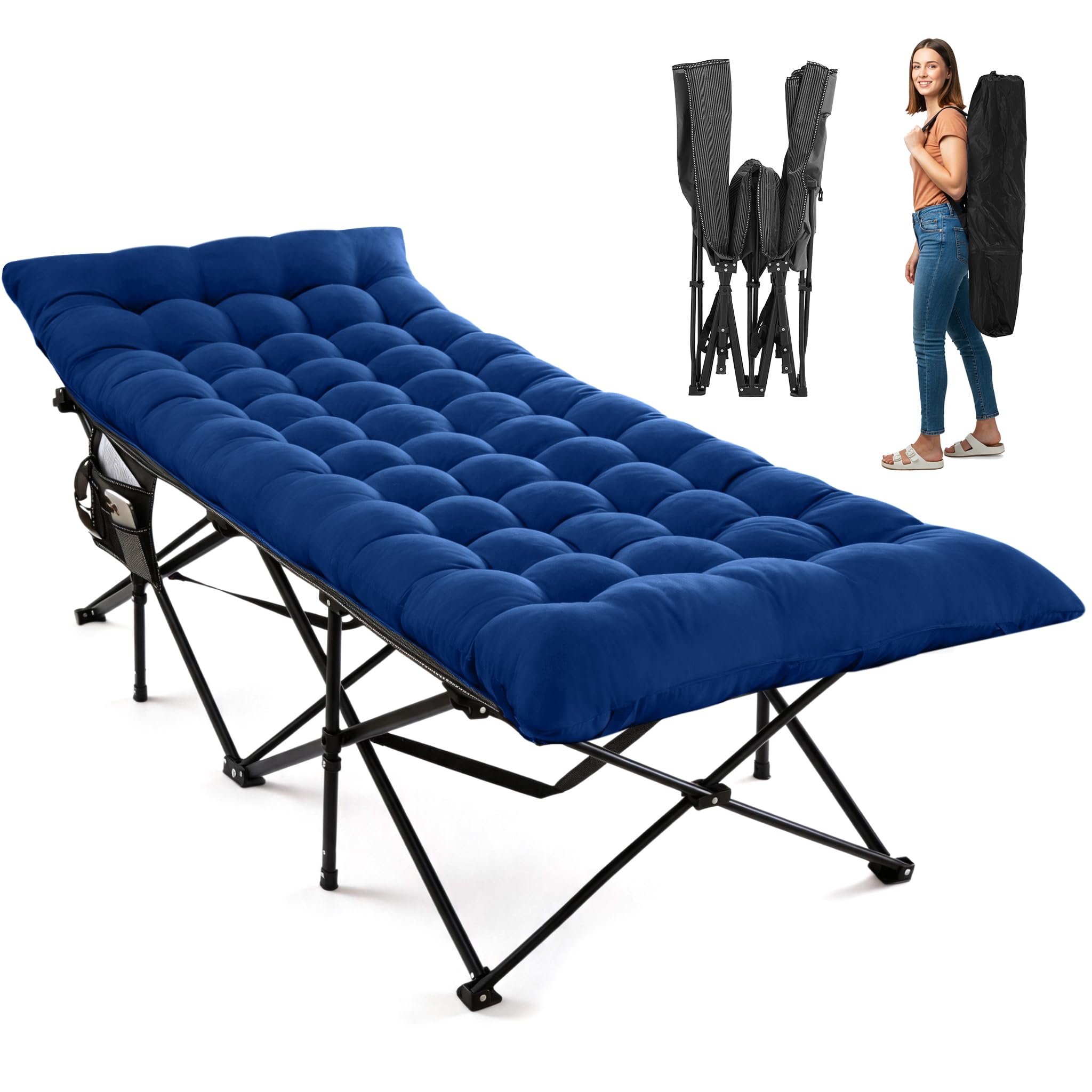 Extra Wide Portable Camping Cot with Mattress
