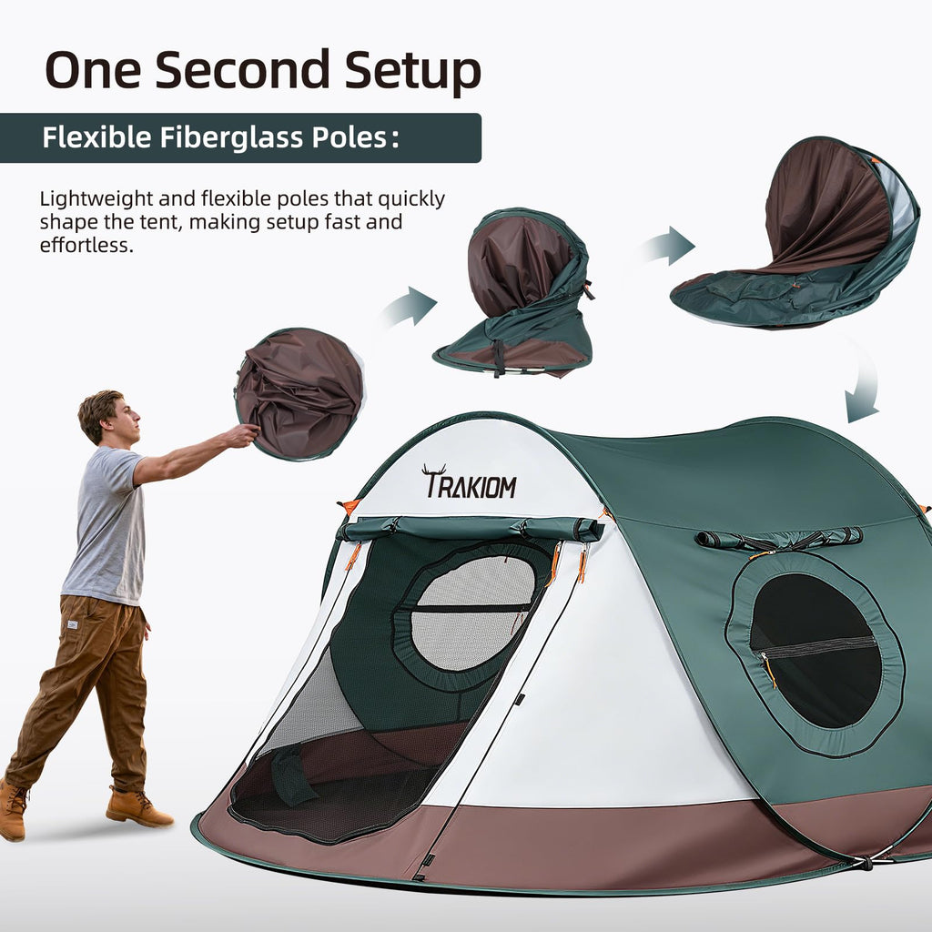 Instant Pop Up Waterproof Camping Tent with 2 Doors