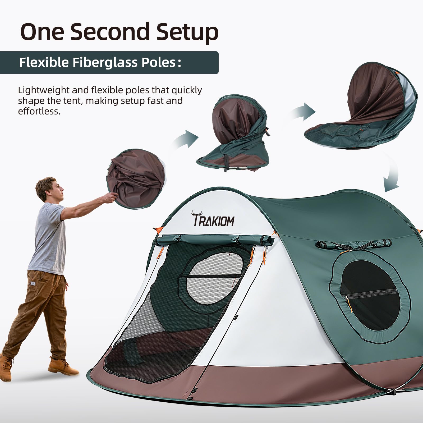 Instant Pop Up Waterproof Camping Tent with 2 Doors
