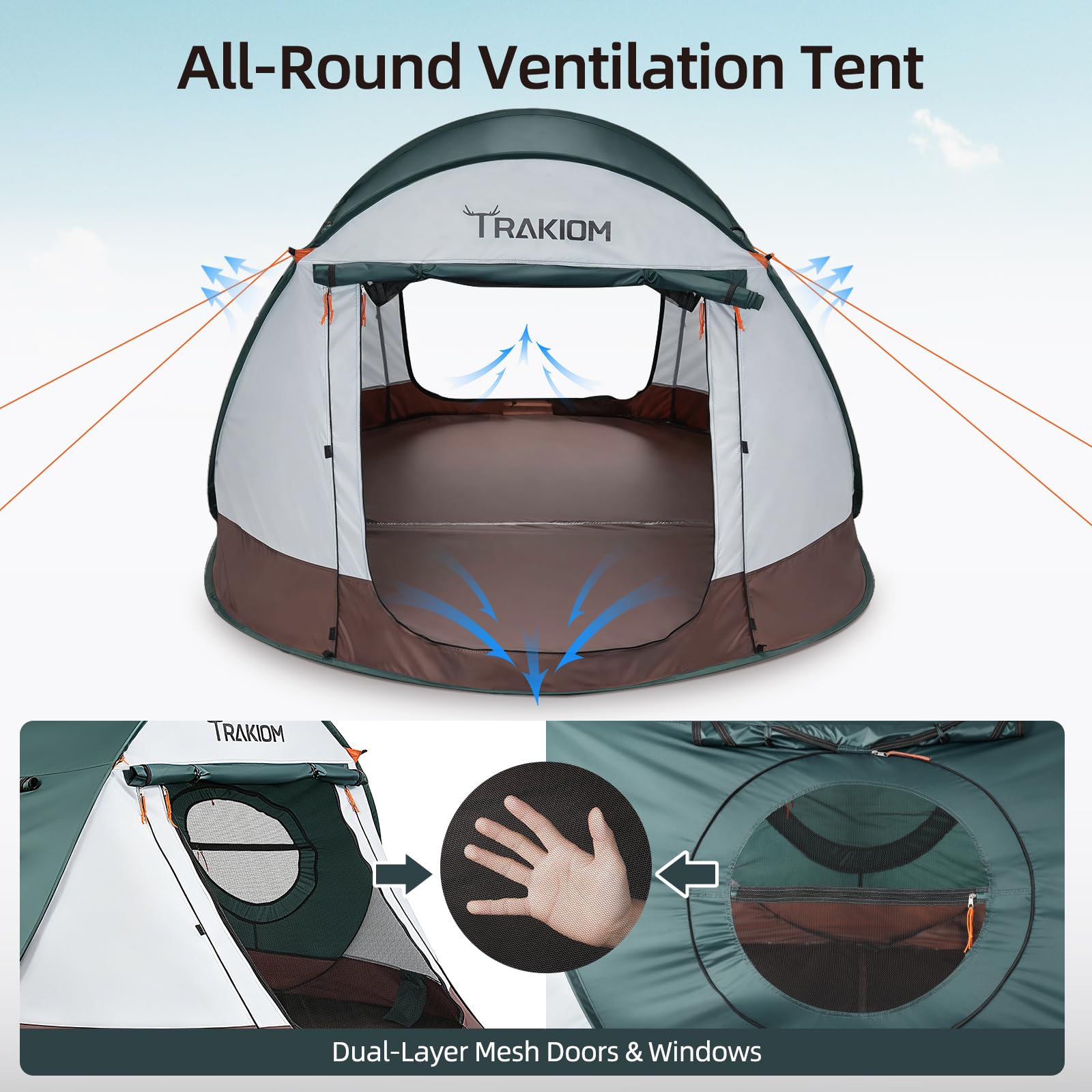 Instant Pop Up Waterproof Camping Tent with 2 Doors