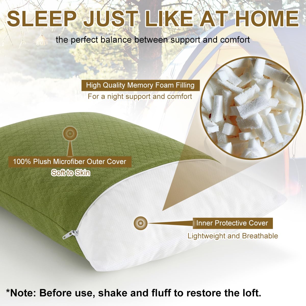 Ivellow Memory Foam Travel Pillow Compressible Travel Pillow for Sleeping Shredded Memory Foam Pillow Compact Firm Supportive Small Pillow for Adults Kids