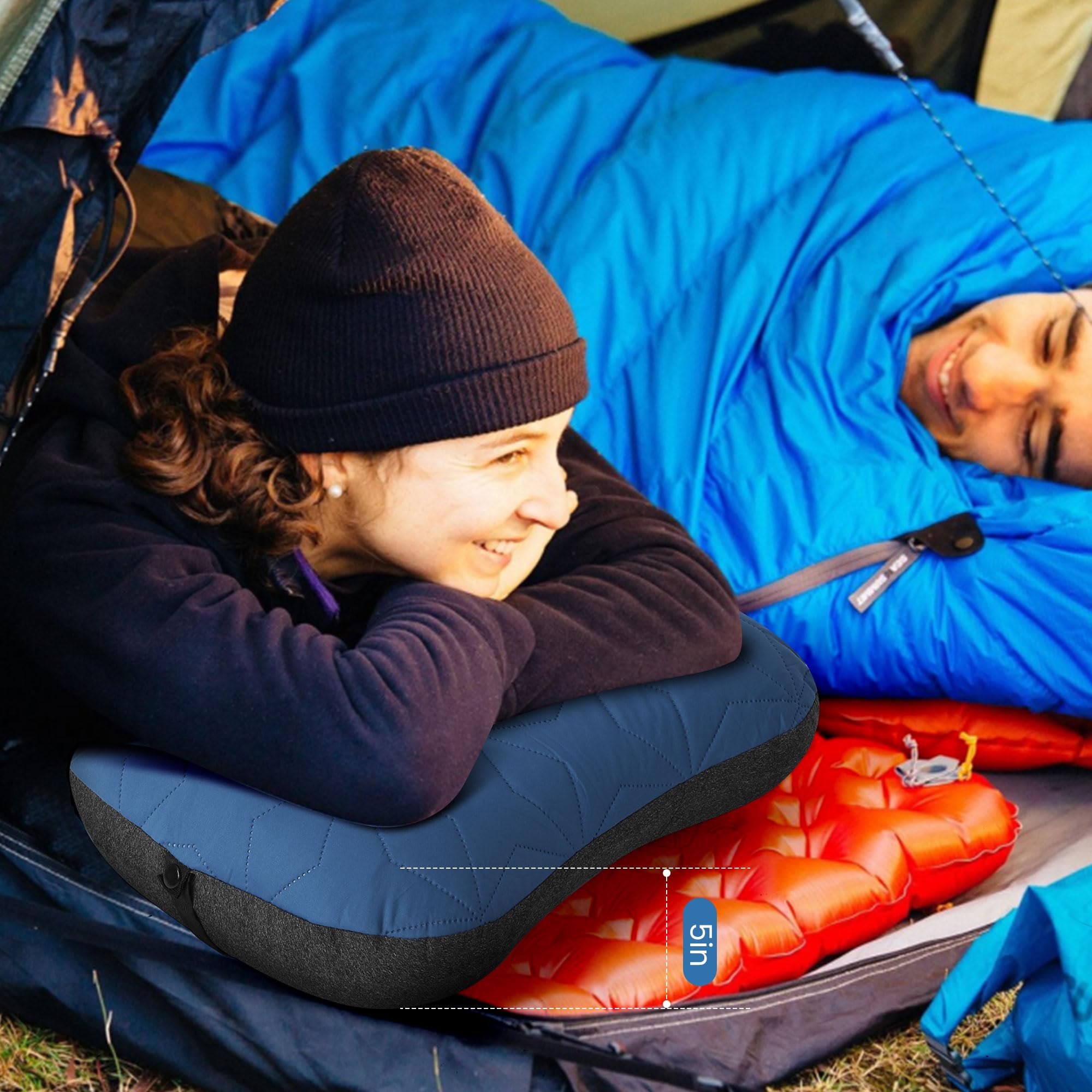 UWILLION Inflatable Camping Pillow with Removable Cover - Ultralight Inflatable Pillow Lightweight, Ergonomic and Washable for Camping, Hiking, and Travel