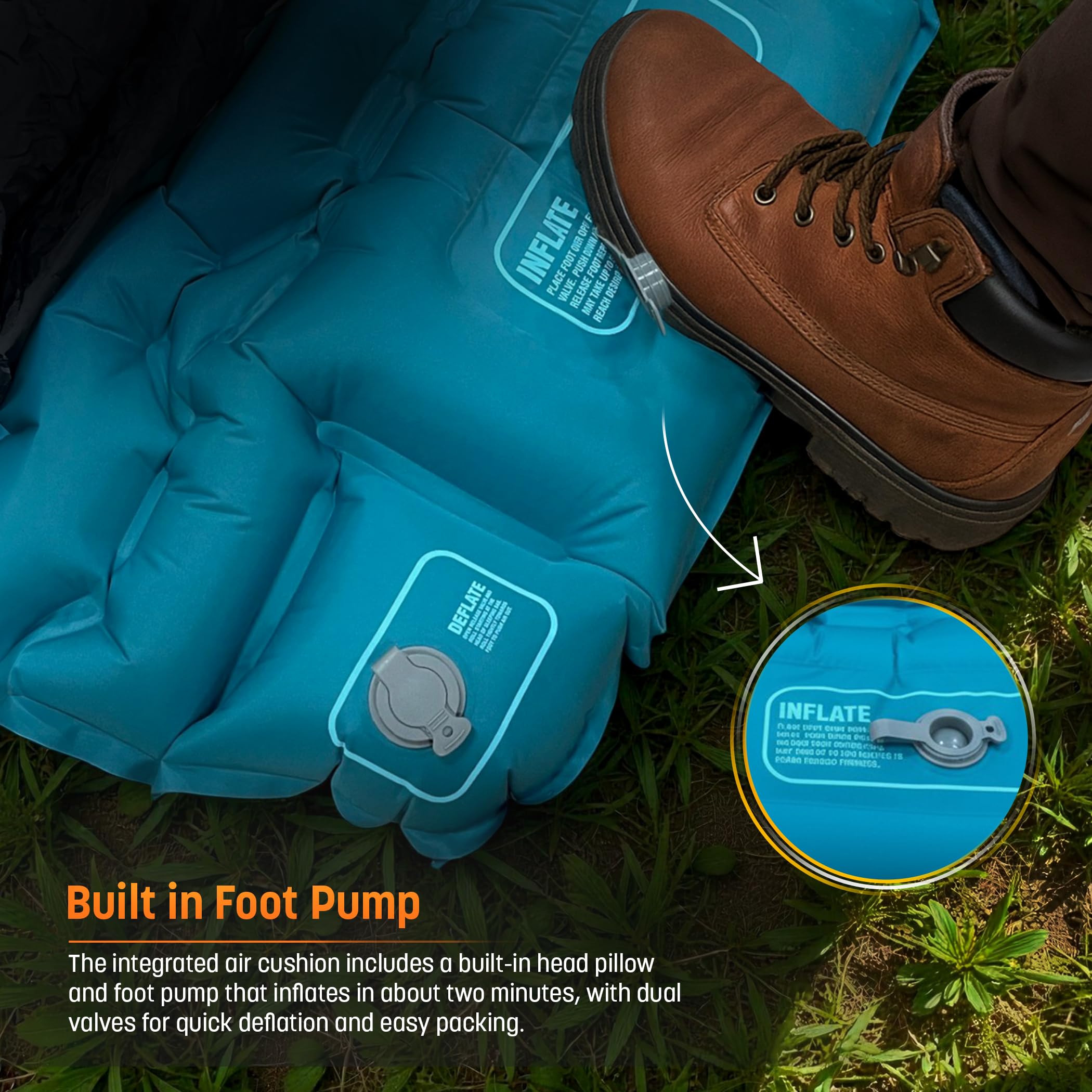 RANGLAND Sleeping Bag with Built-in Pad (AirPack Sleeper) - All-in-One Inflatable Sleeping Pad and Zip-Up Blanket for Camping with Built-in Foot Pump