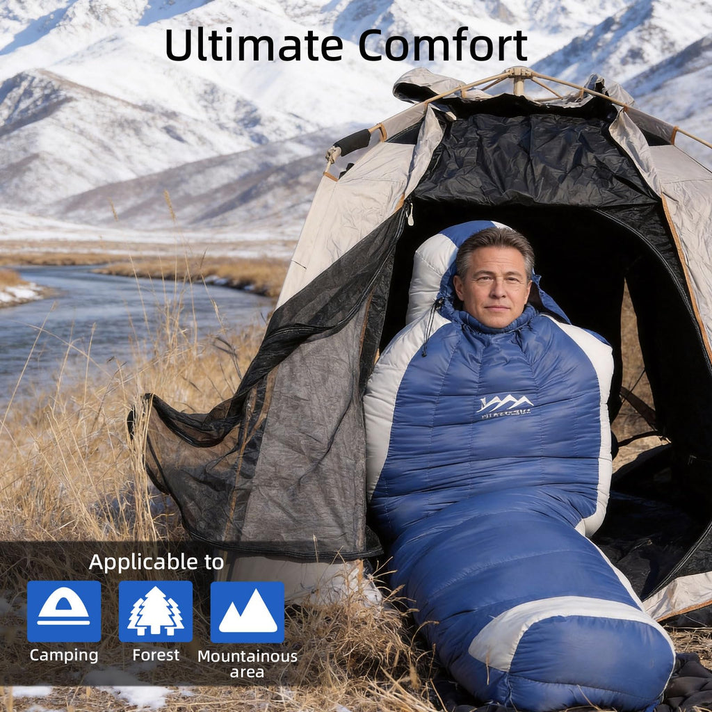 Cold Weather Down Sleeping Bag with Pillow