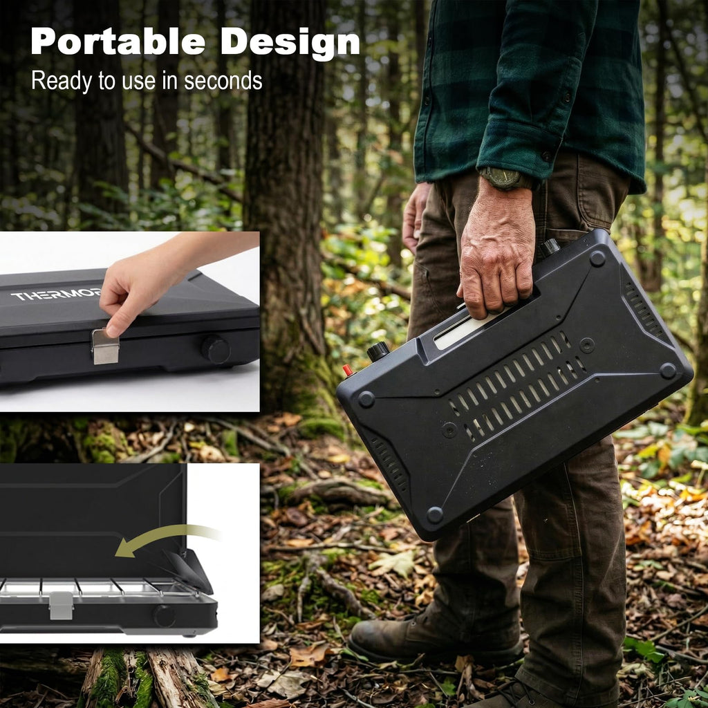 Portable 2 Burner Propane Camping Stove with Windscreen