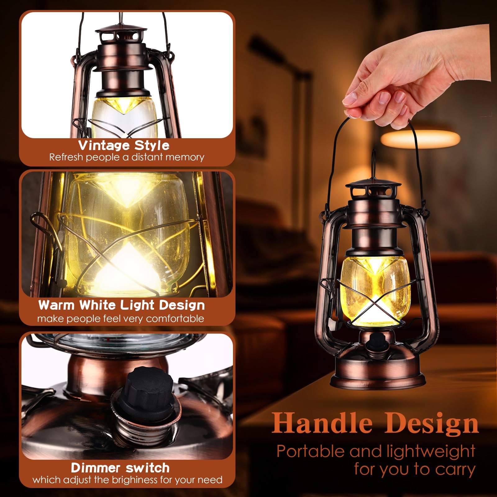 Vintage LED Hurricane Lantern with Dimmer Switch