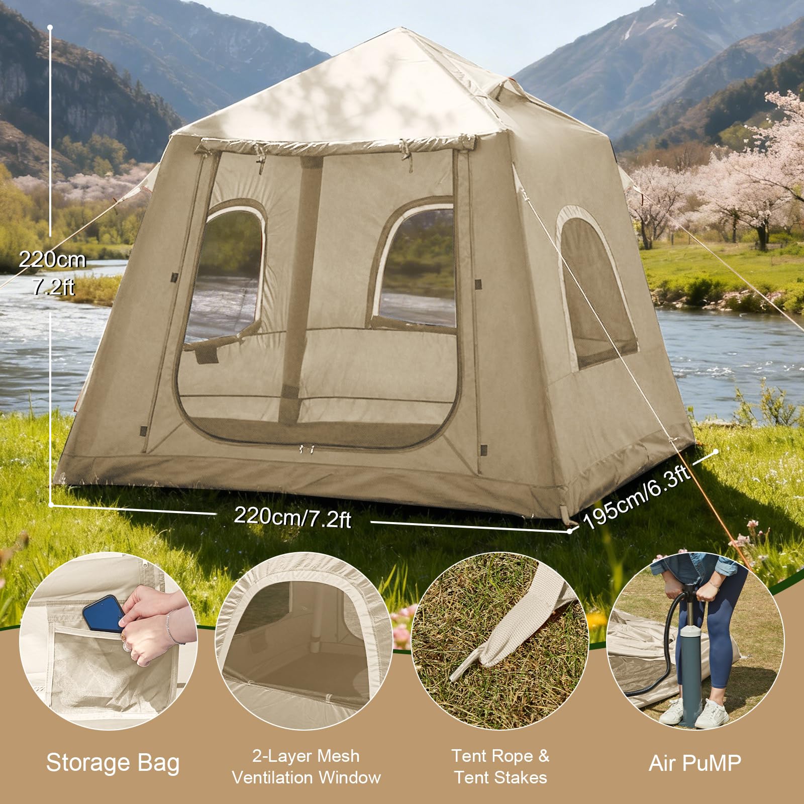 Inflatable Waterproof Camping Tent with Hand Pump