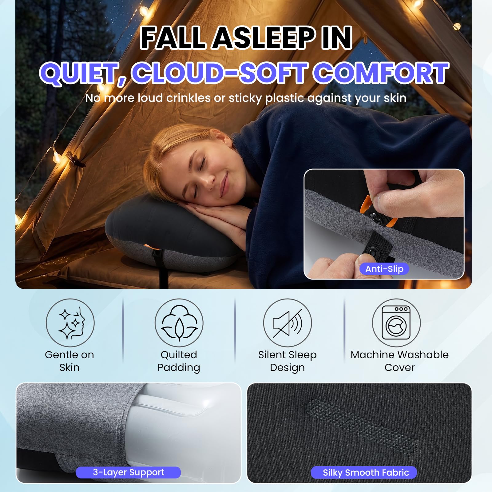 CAMPNREST Inflatable Camping Pillow - Ultralight Compact Air Pillow for Travel, Backpacking & Hiking - Ergonomic Neck & Lumbar Support
