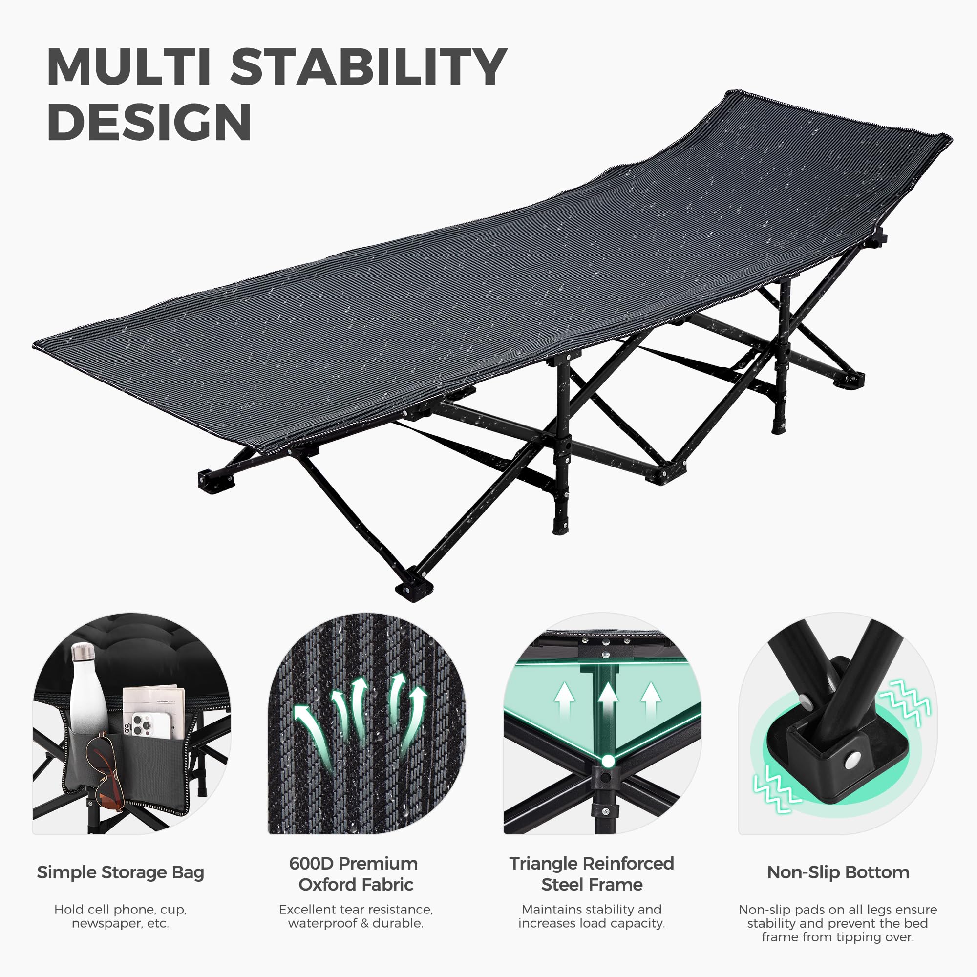 Extra Wide Portable Camping Cot with Mattress