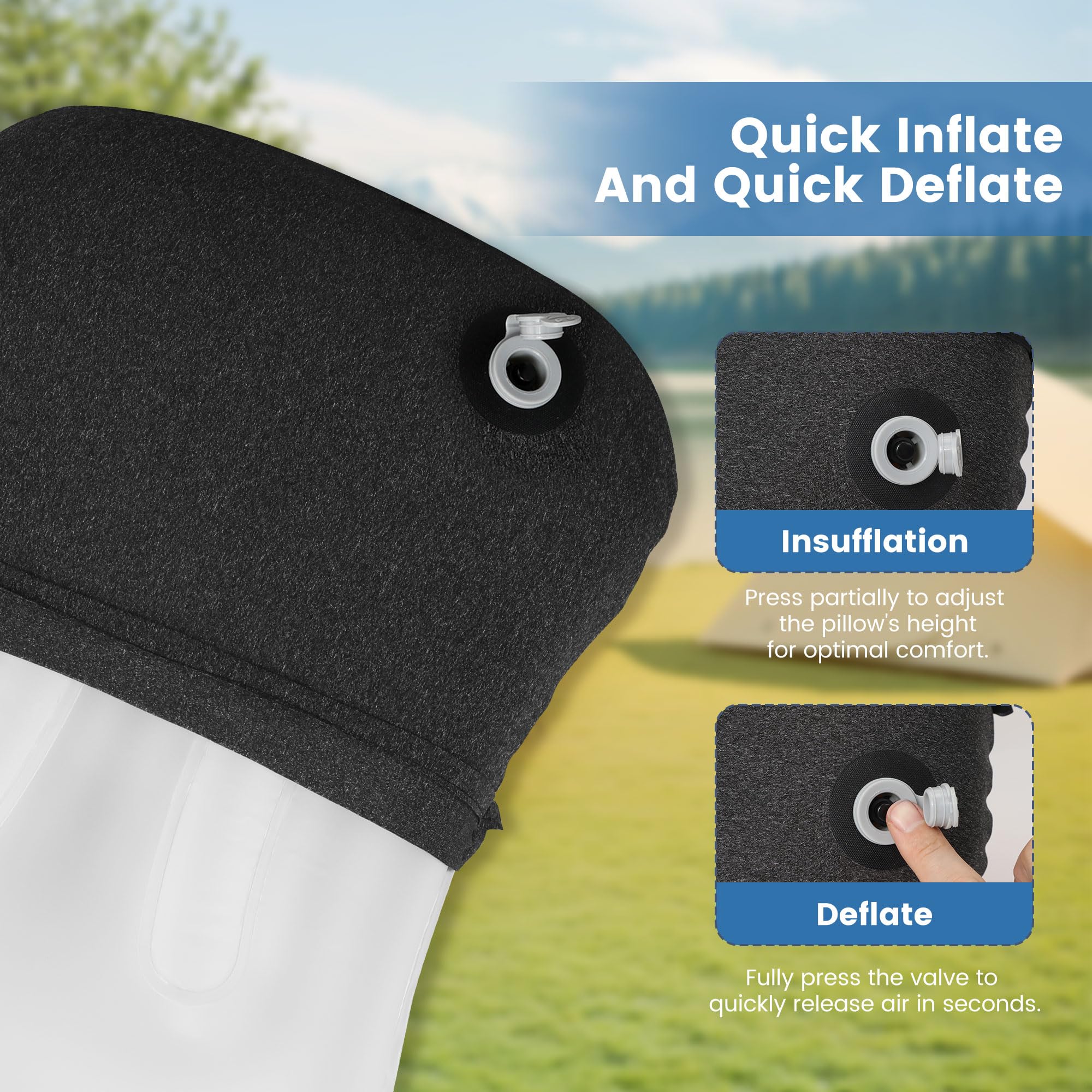 UWILLION Inflatable Camping Pillow with Removable Cover - Ultralight Inflatable Pillow Lightweight, Ergonomic and Washable for Camping, Hiking, and Travel