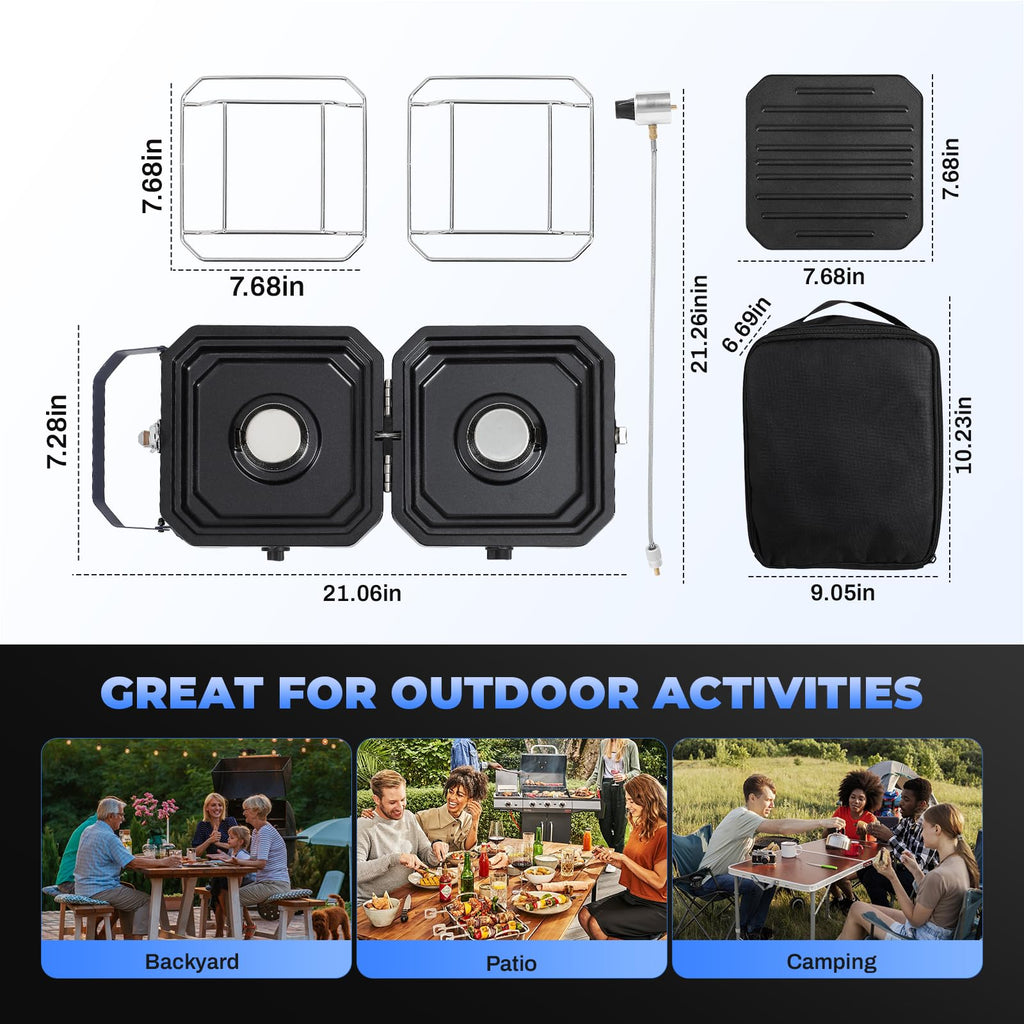 2 Burner Foldable Camping Stove with Griddle