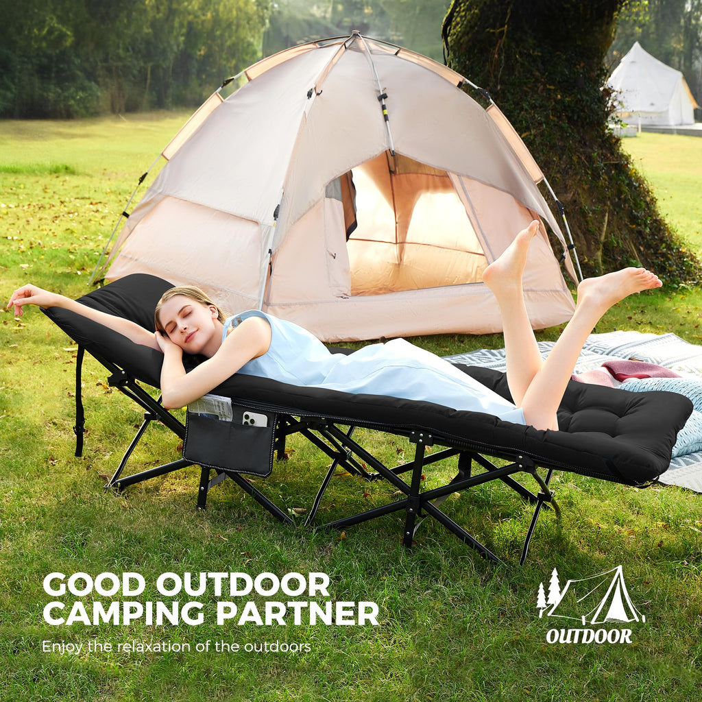 Extra Wide Portable Camping Cot with Mattress